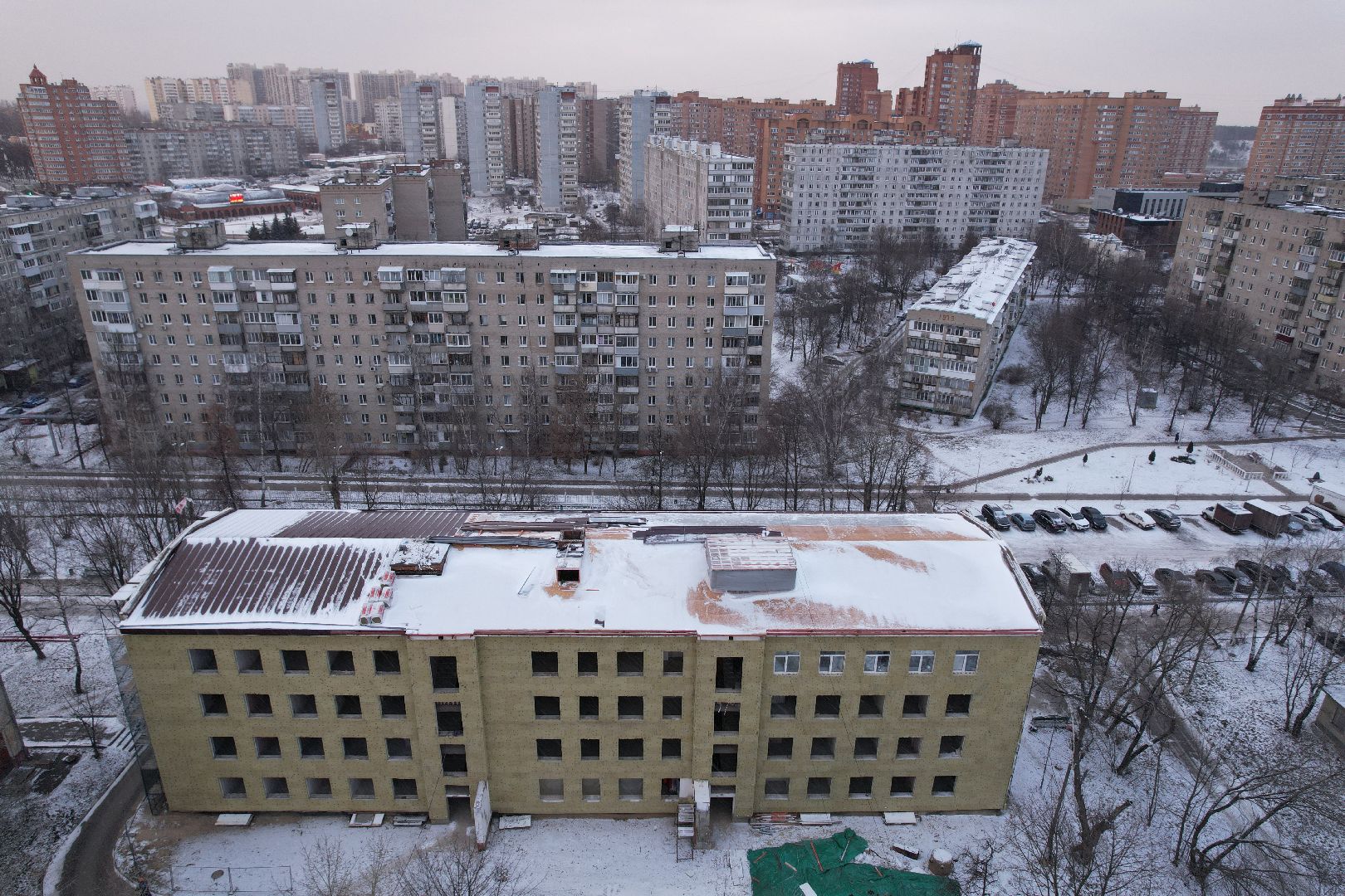 видео с коптера, поликлиника, дзержинский,