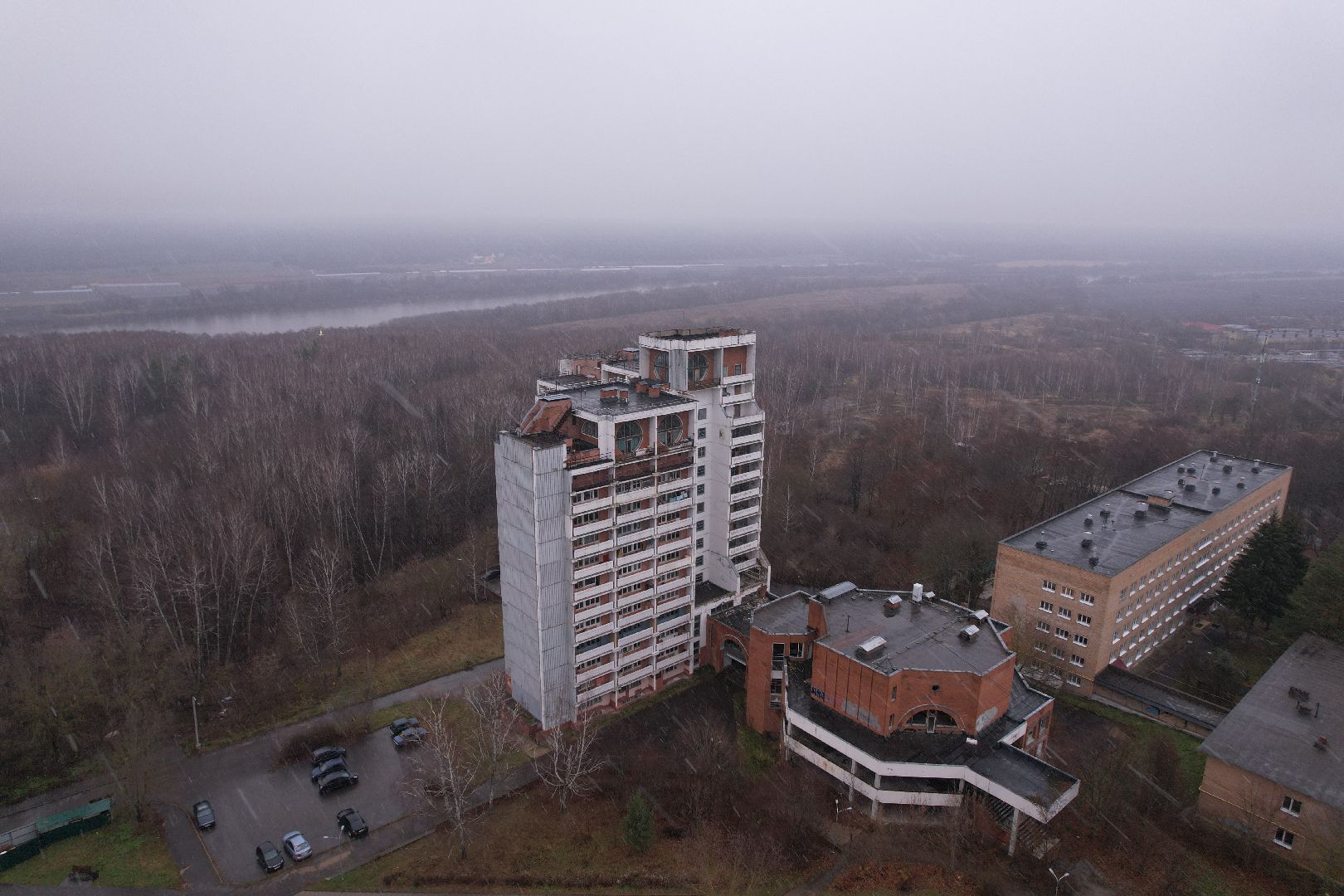 пущино, видео с коптера, дом аспиранта,