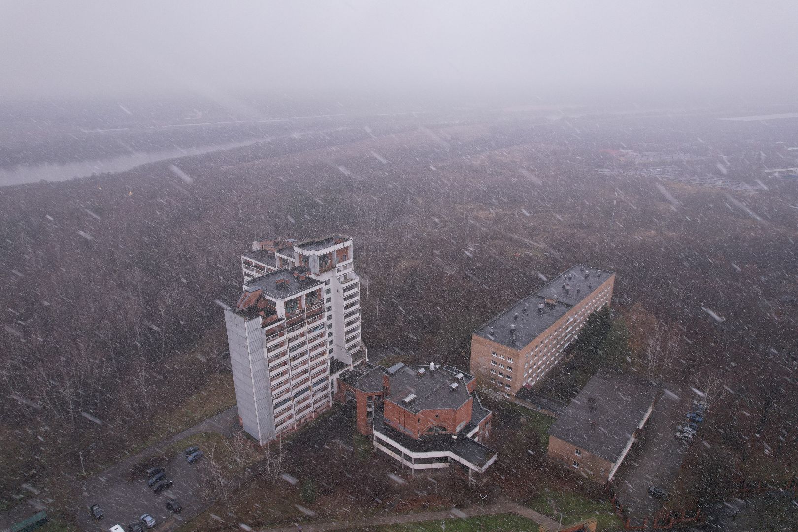 пущино, видео с коптера, дом аспиранта,