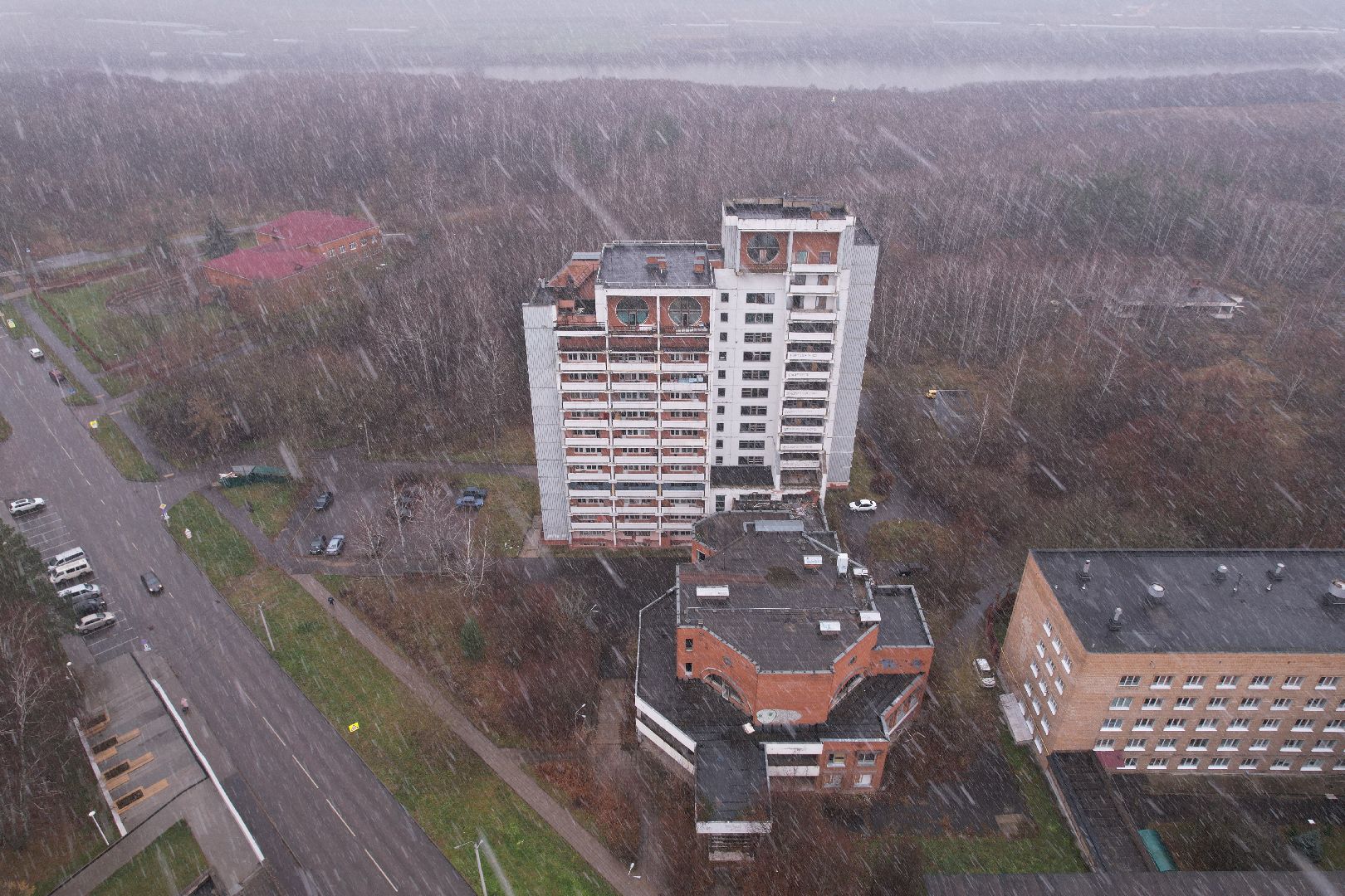 пущино, видео с коптера, дом аспиранта,