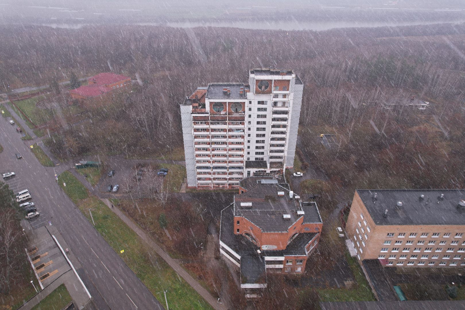 пущино, видео с коптера, дом аспиранта,