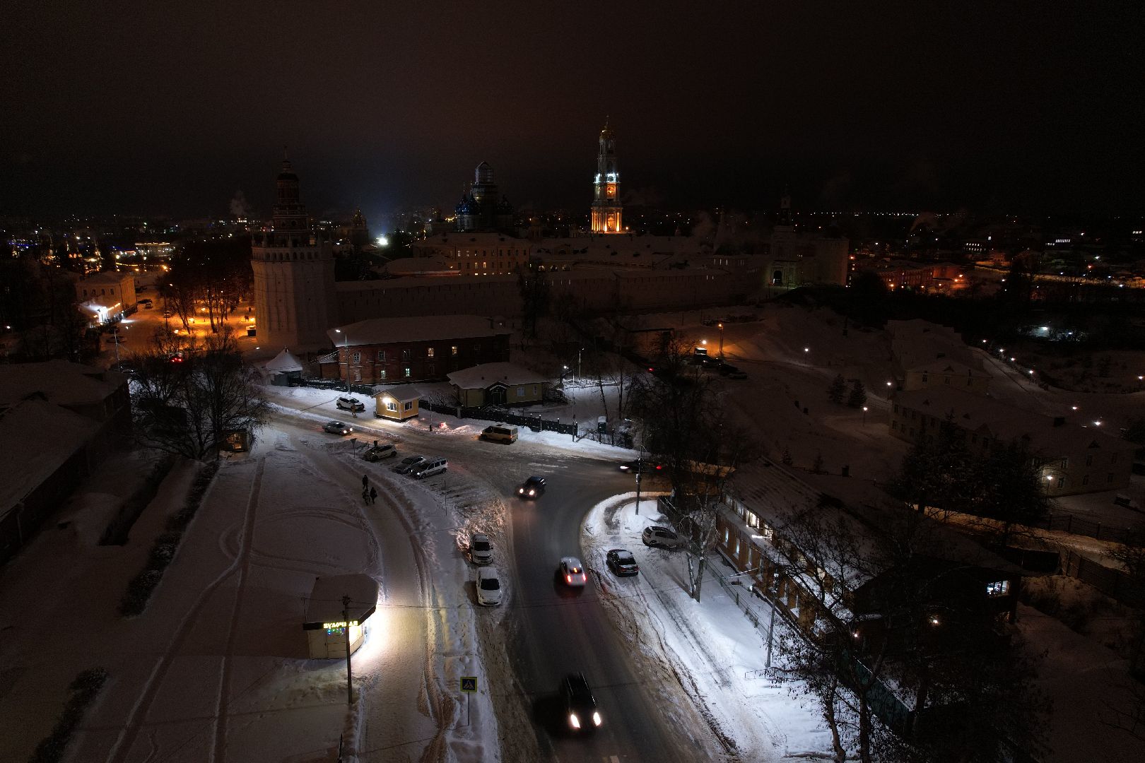 видео с коптера, сергиев посад, зима в подмосковье,