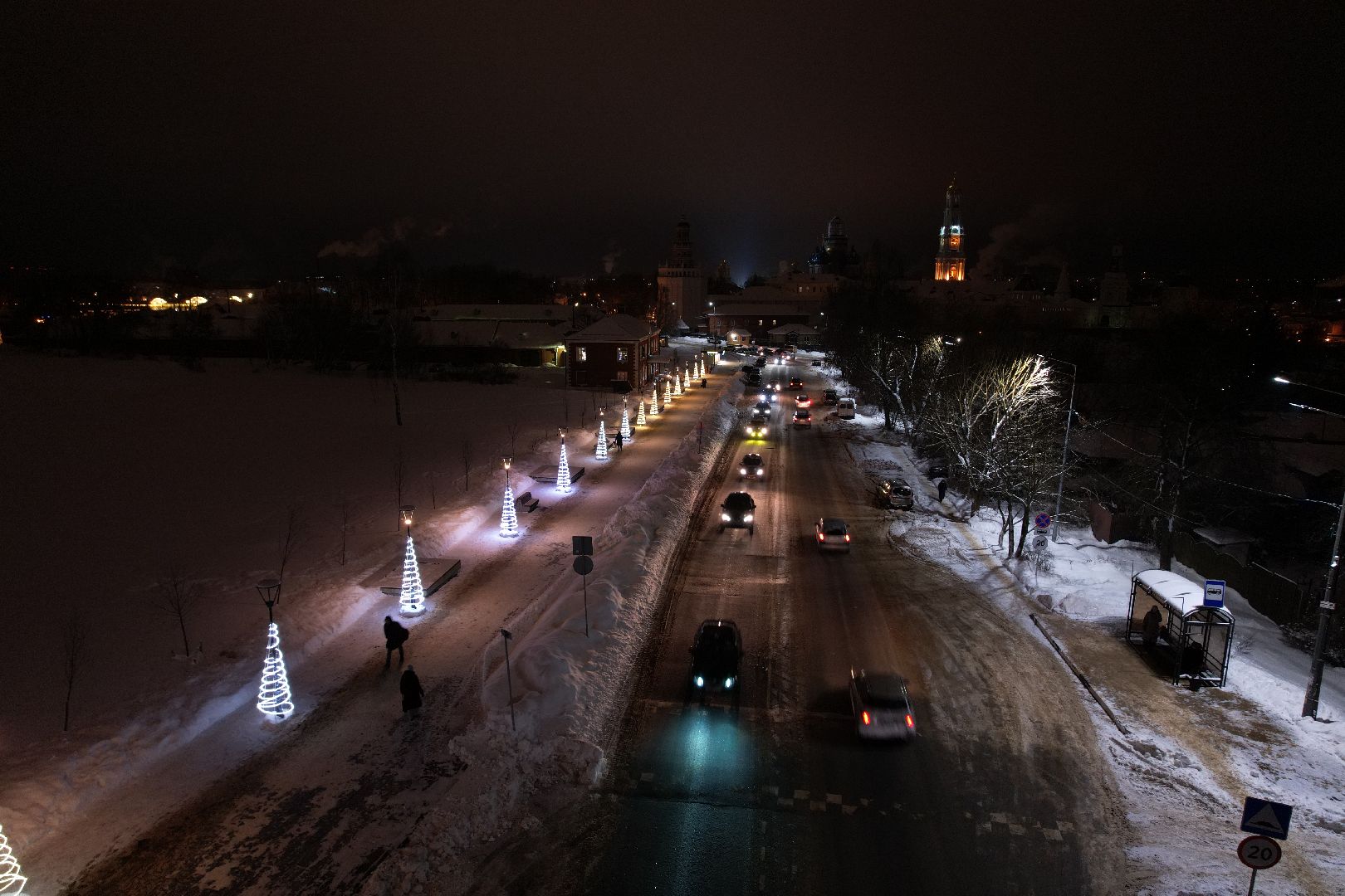 видео с коптера, сергиев посад, зима в подмосковье,