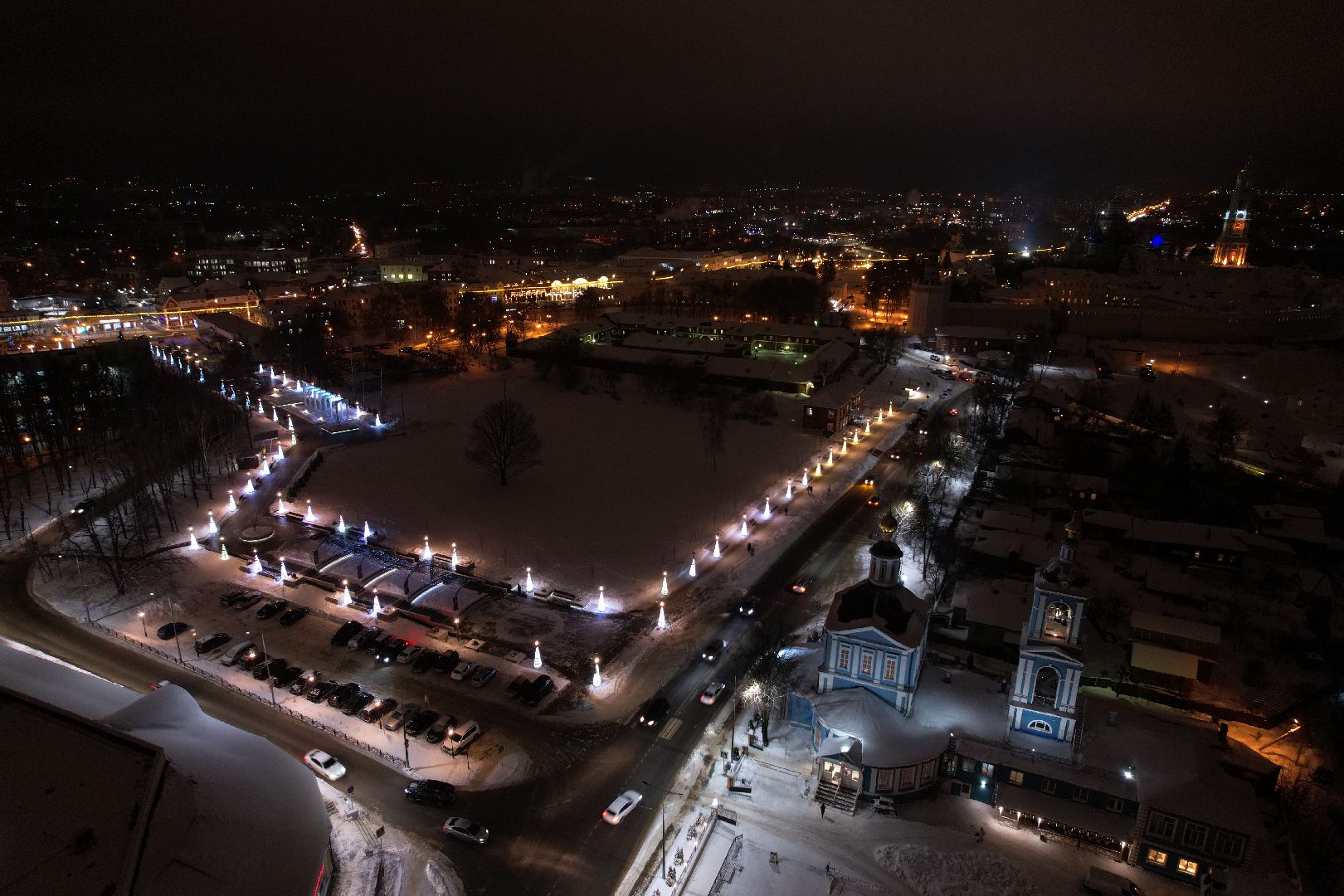 видео с коптера, сергиев посад, зима в подмосковье,
