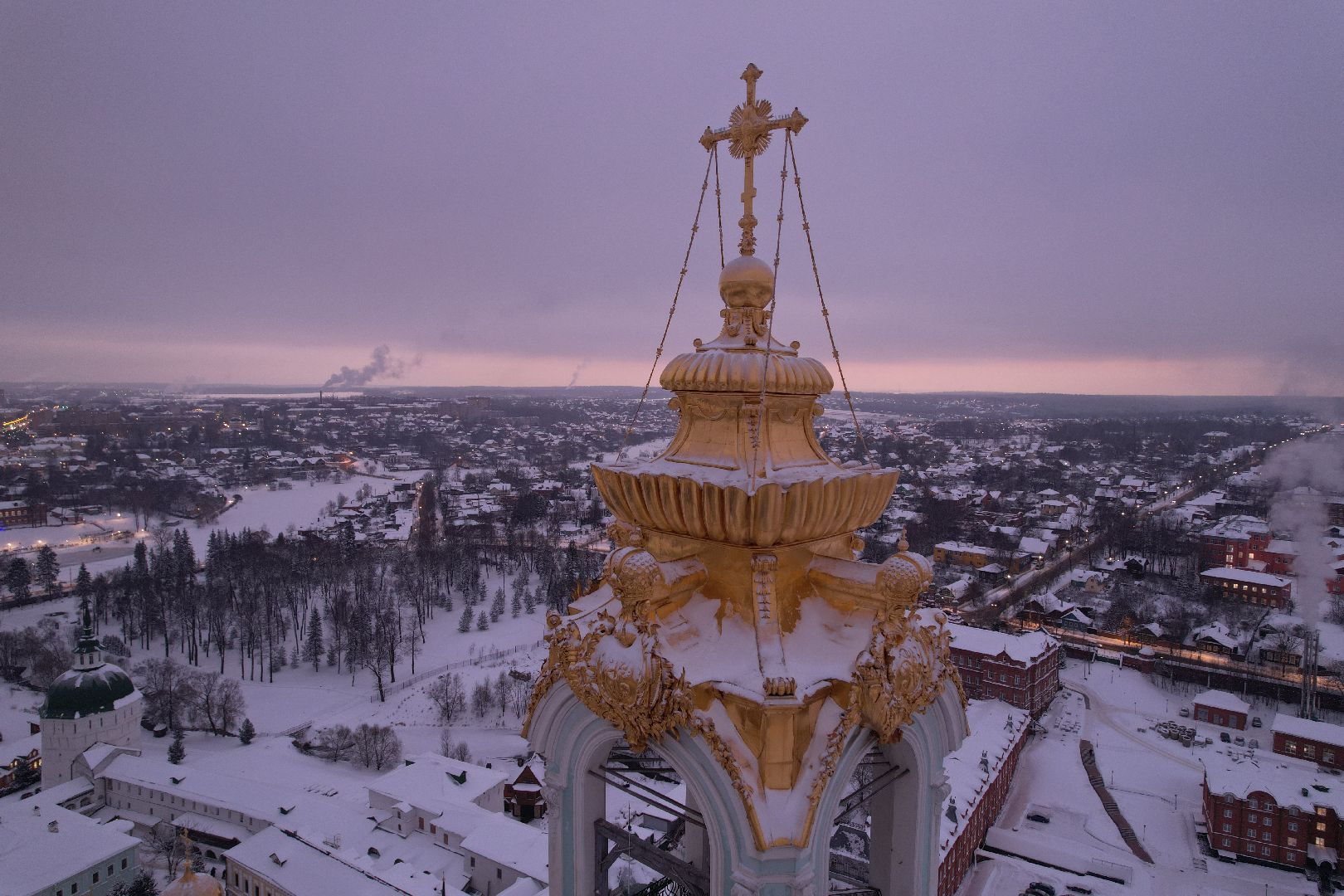сергиев посад, видео с коптера, зима в подмосковье,