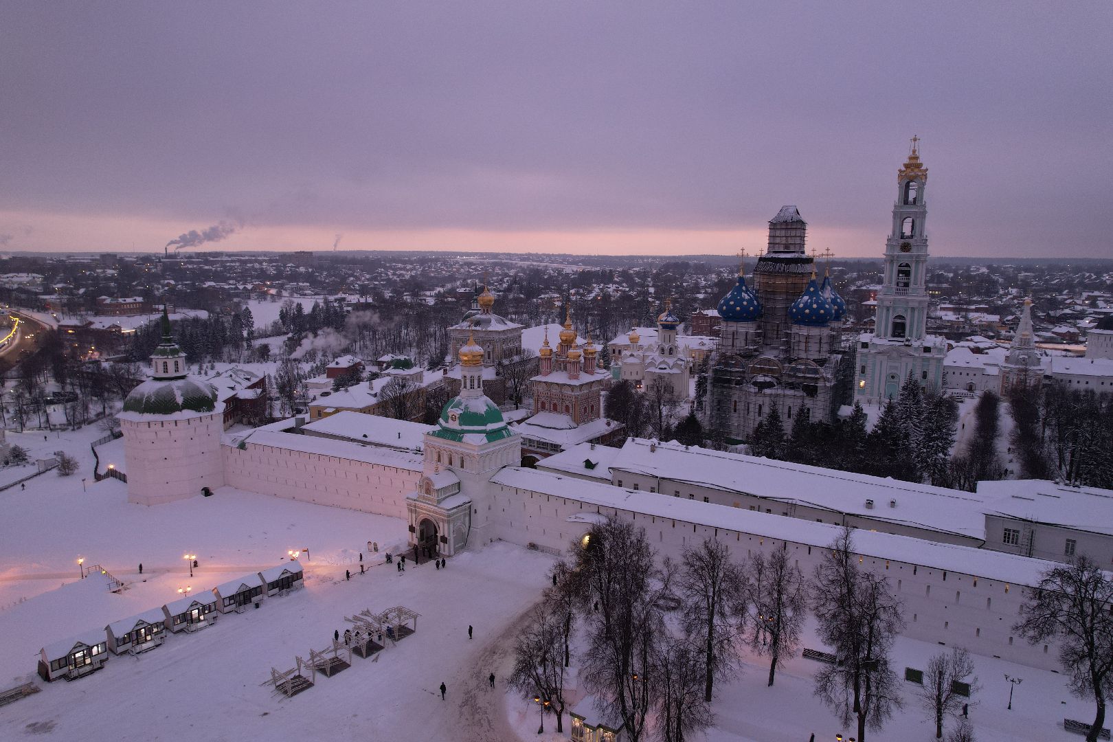 сергиев посад, видео с коптера, зима в подмосковье,