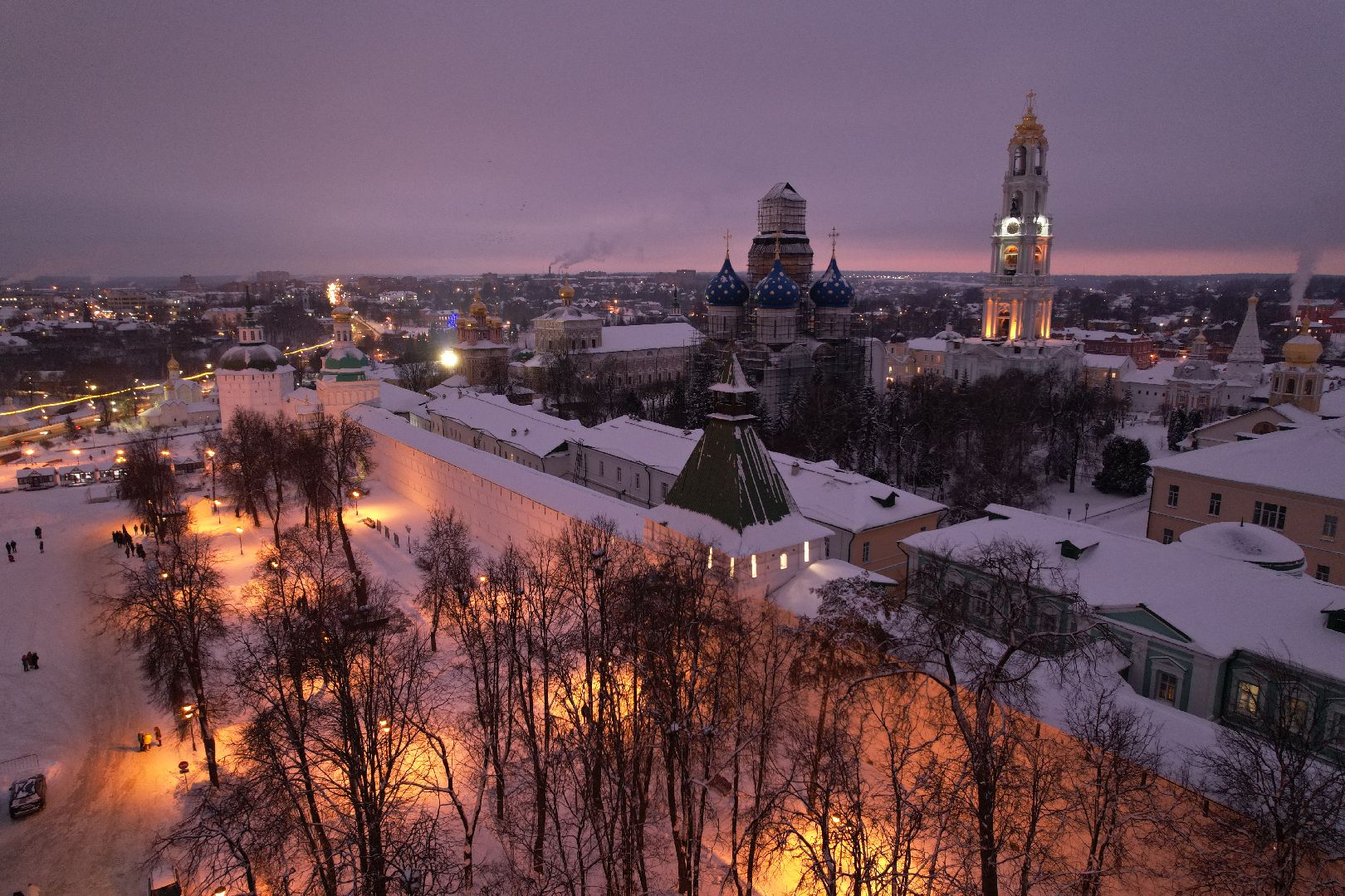 сергиев посад, видео с коптера, зима в подмосковье,
