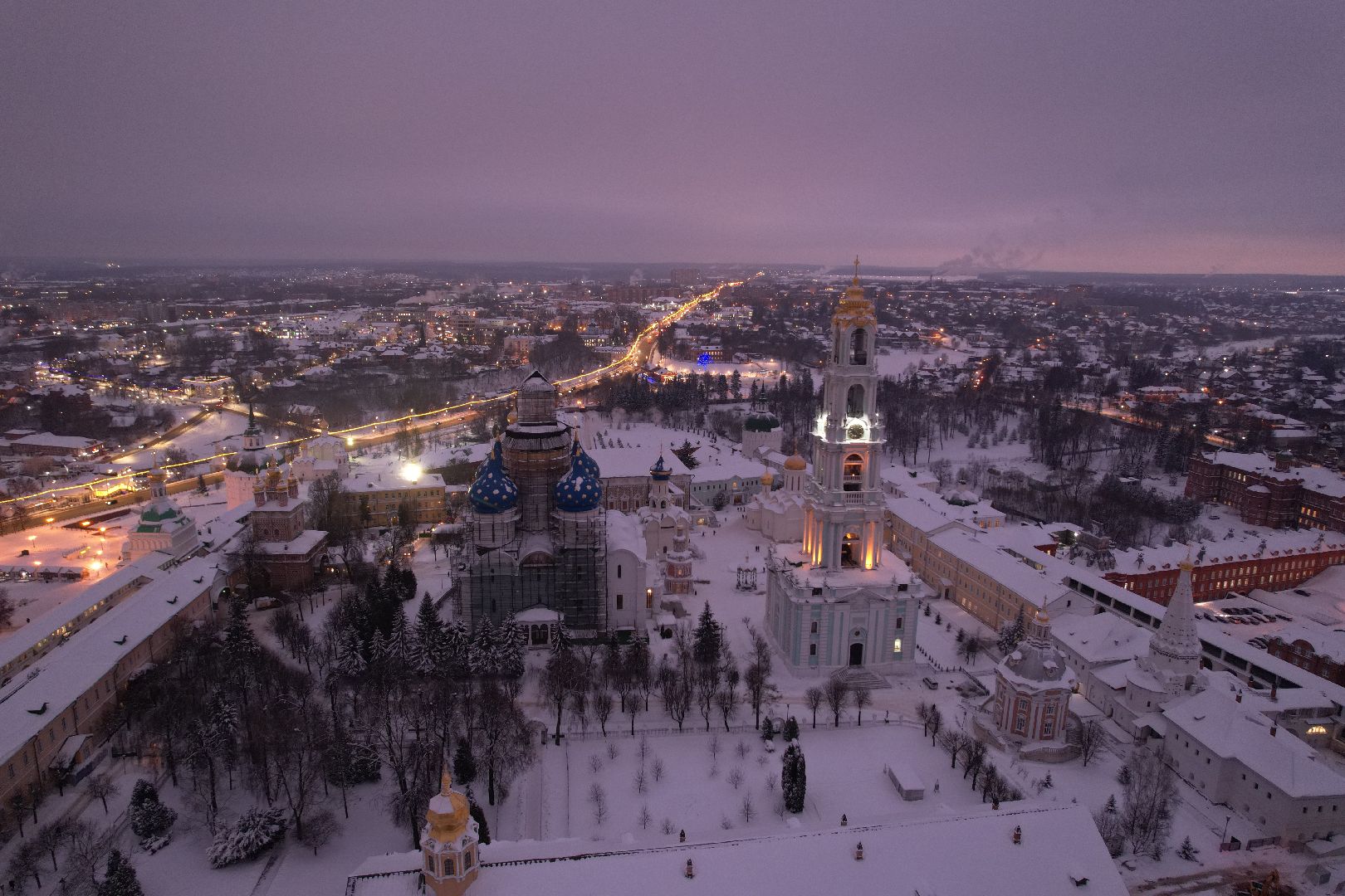 сергиев посад, видео с коптера, зима в подмосковье,