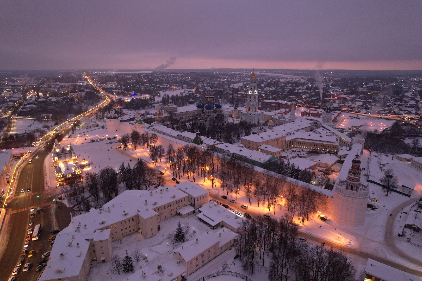 сергиев посад, видео с коптера, зима в подмосковье,