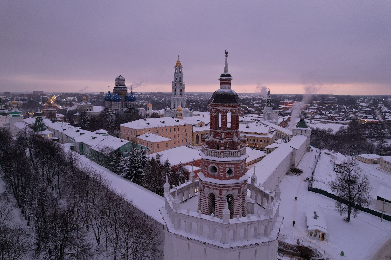 сергиев посад, видео с коптера, зима в подмосковье,
