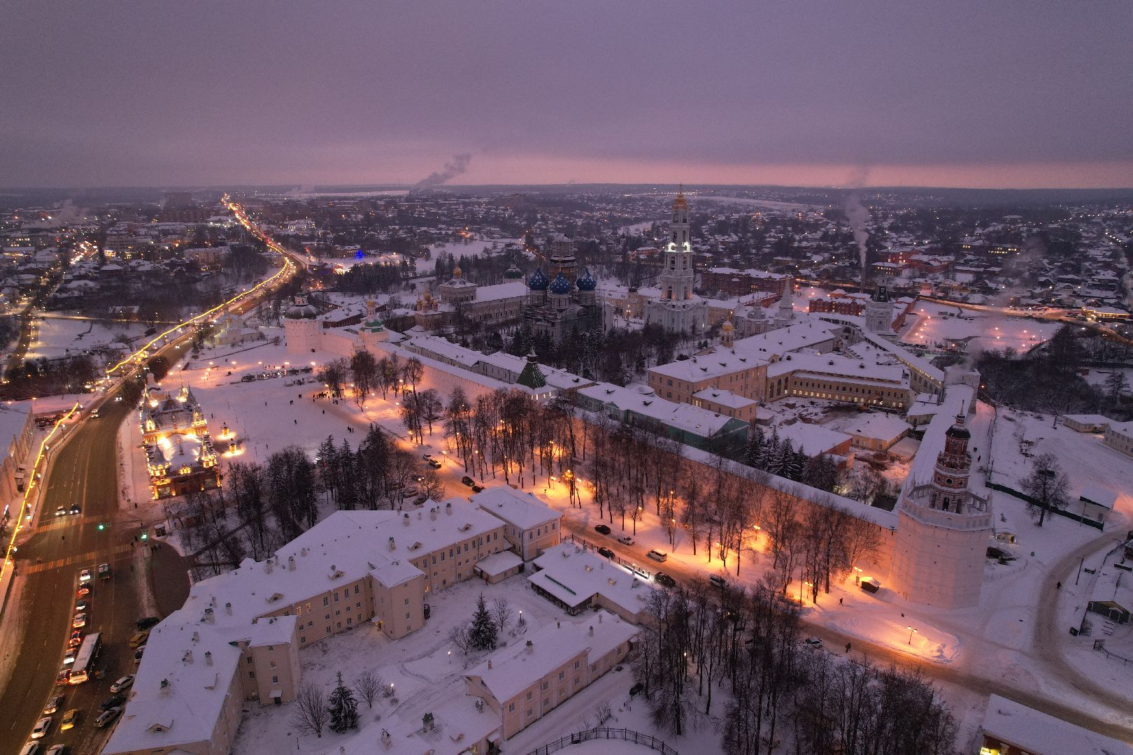 сергиев посад, видео с коптера, зима в подмосковье,