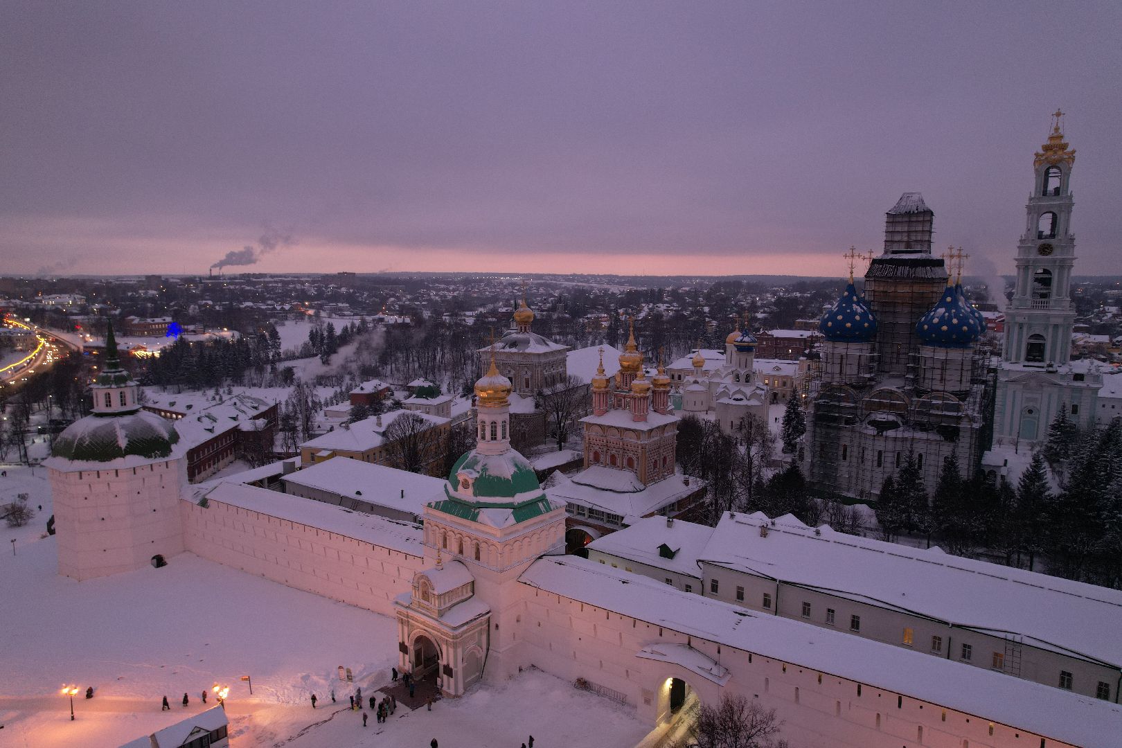 сергиев посад, видео с коптера, зима в подмосковье,