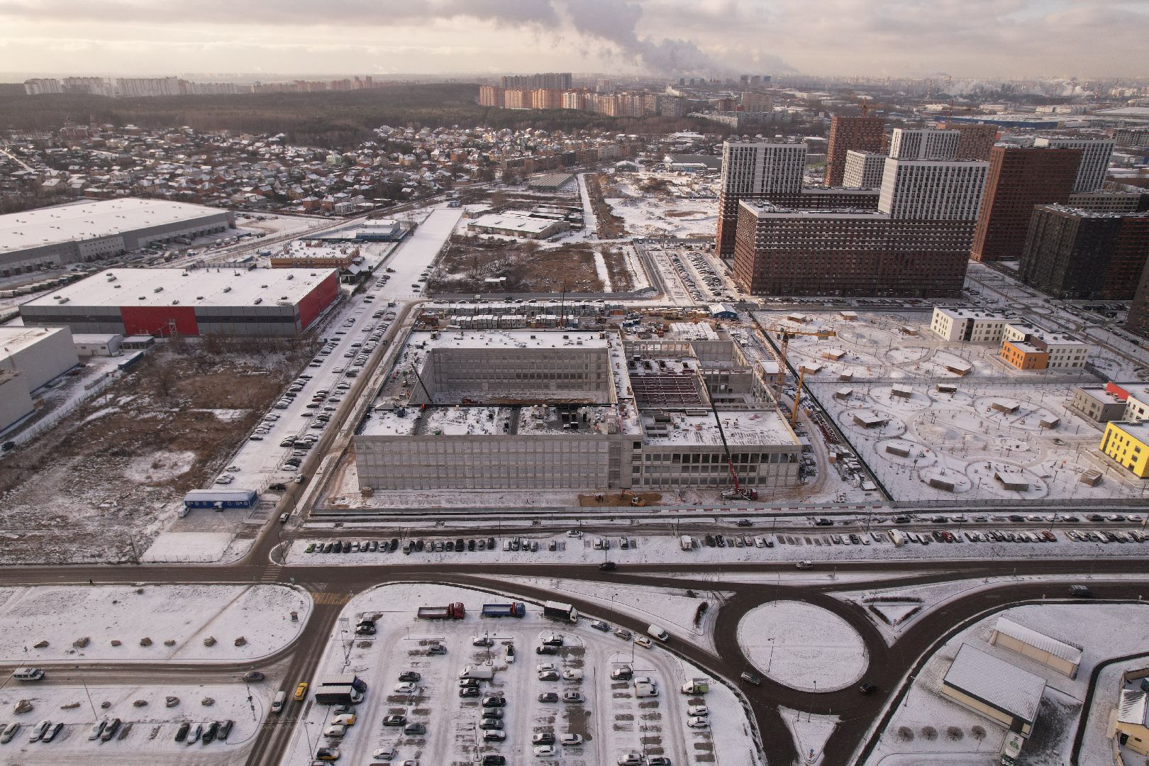 видео с коптера, котельники, школа,