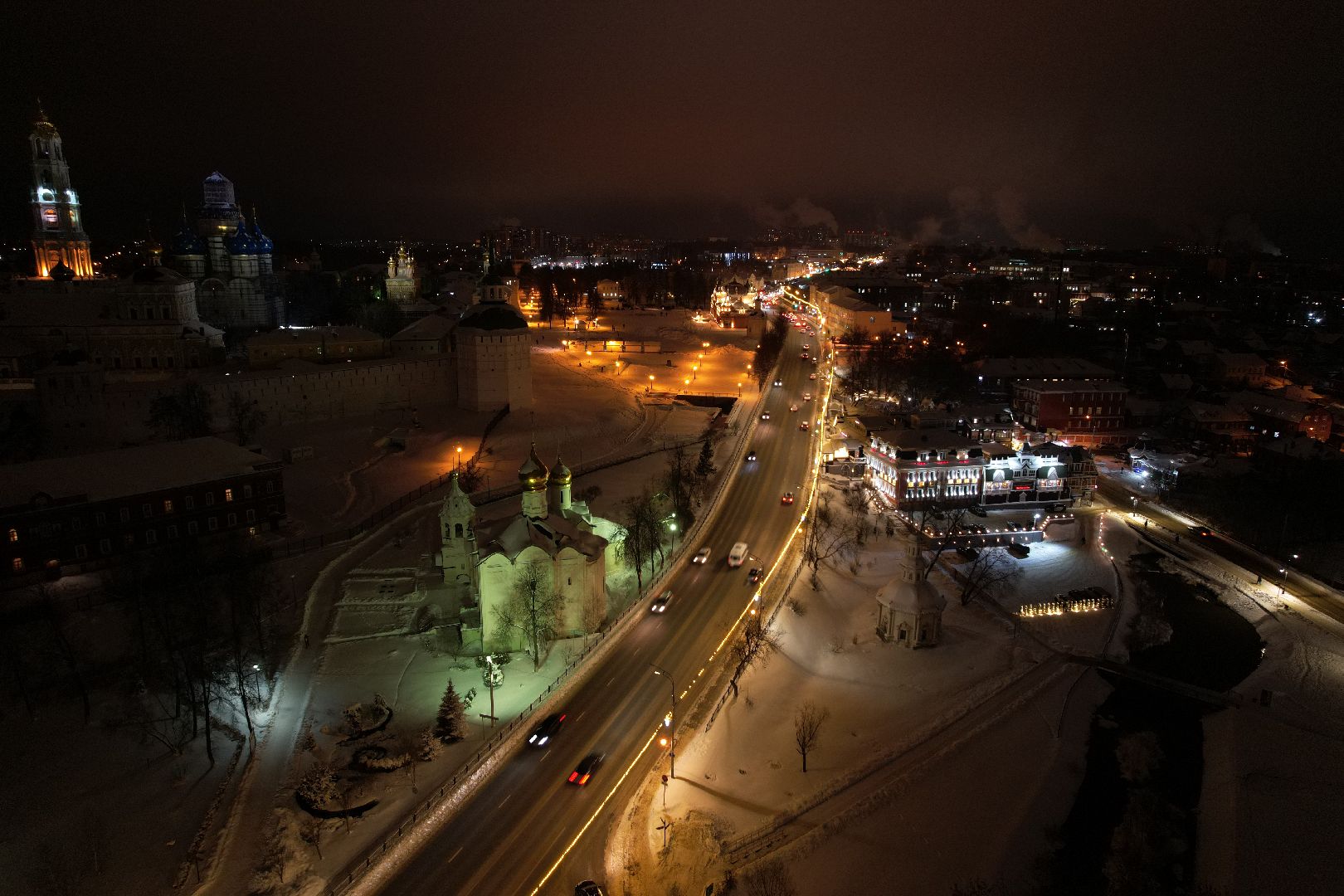 видео с коптера, сергиев посад, зима, благоустройство,