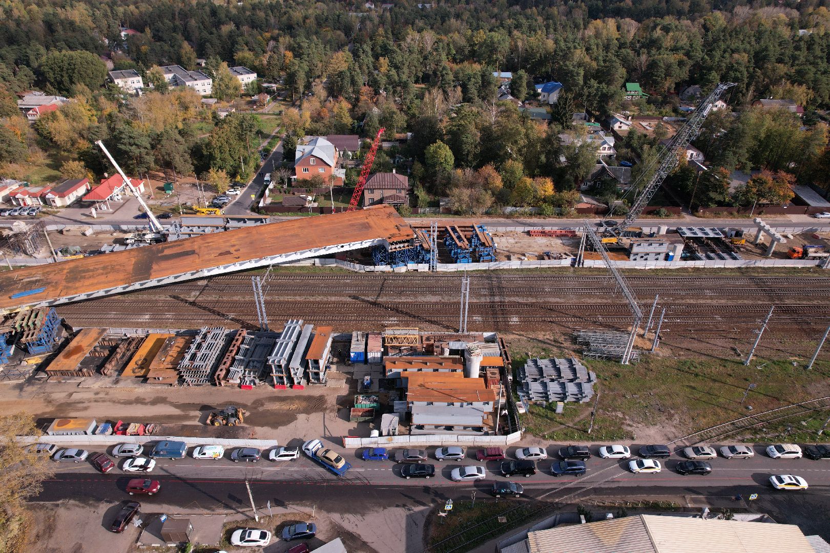 видео с коптера, дорога, путепровод,