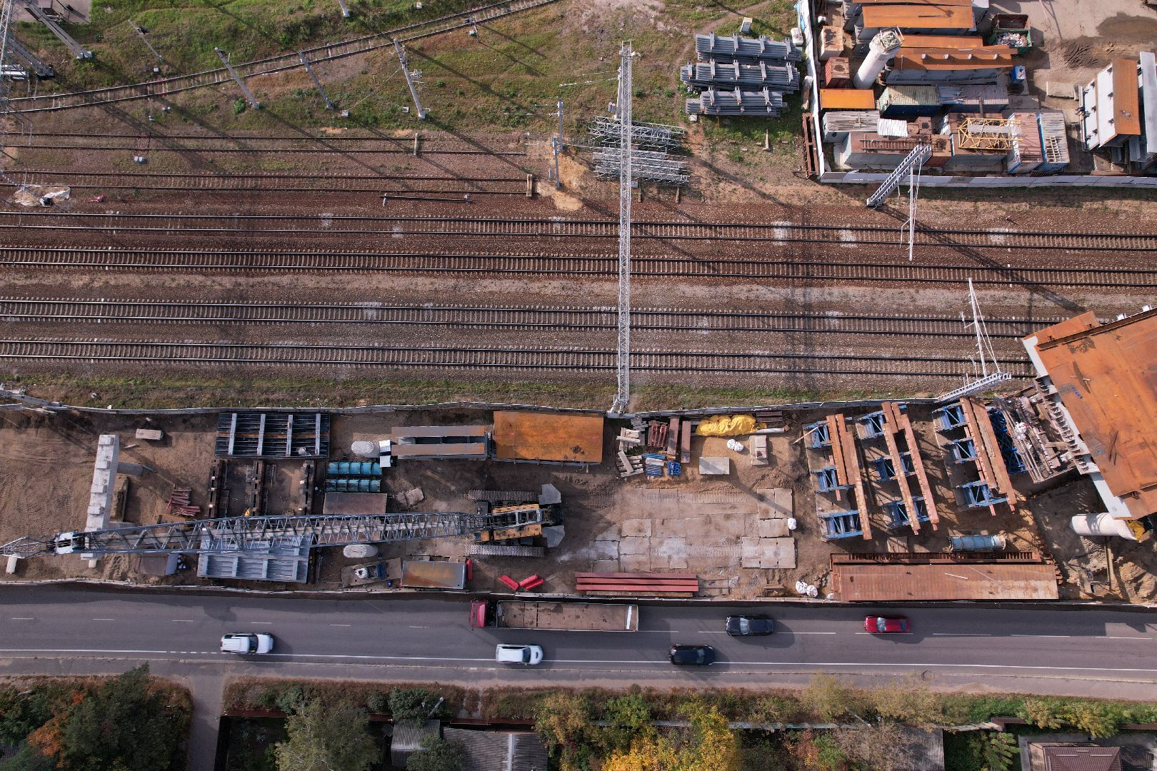 видео с коптера, дорога, путепровод,