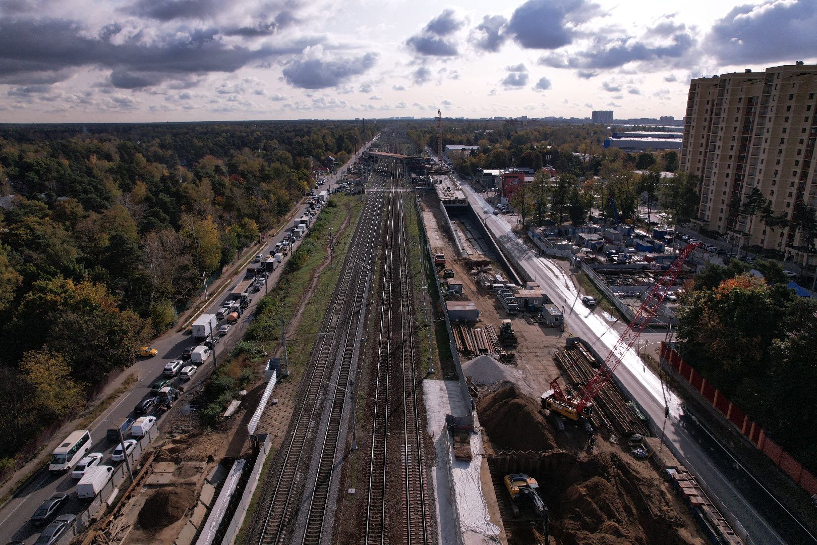 видео с коптера, дорога, путепровод,