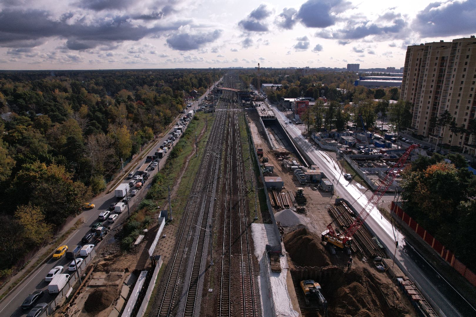 видео с коптера, дорога, путепровод,