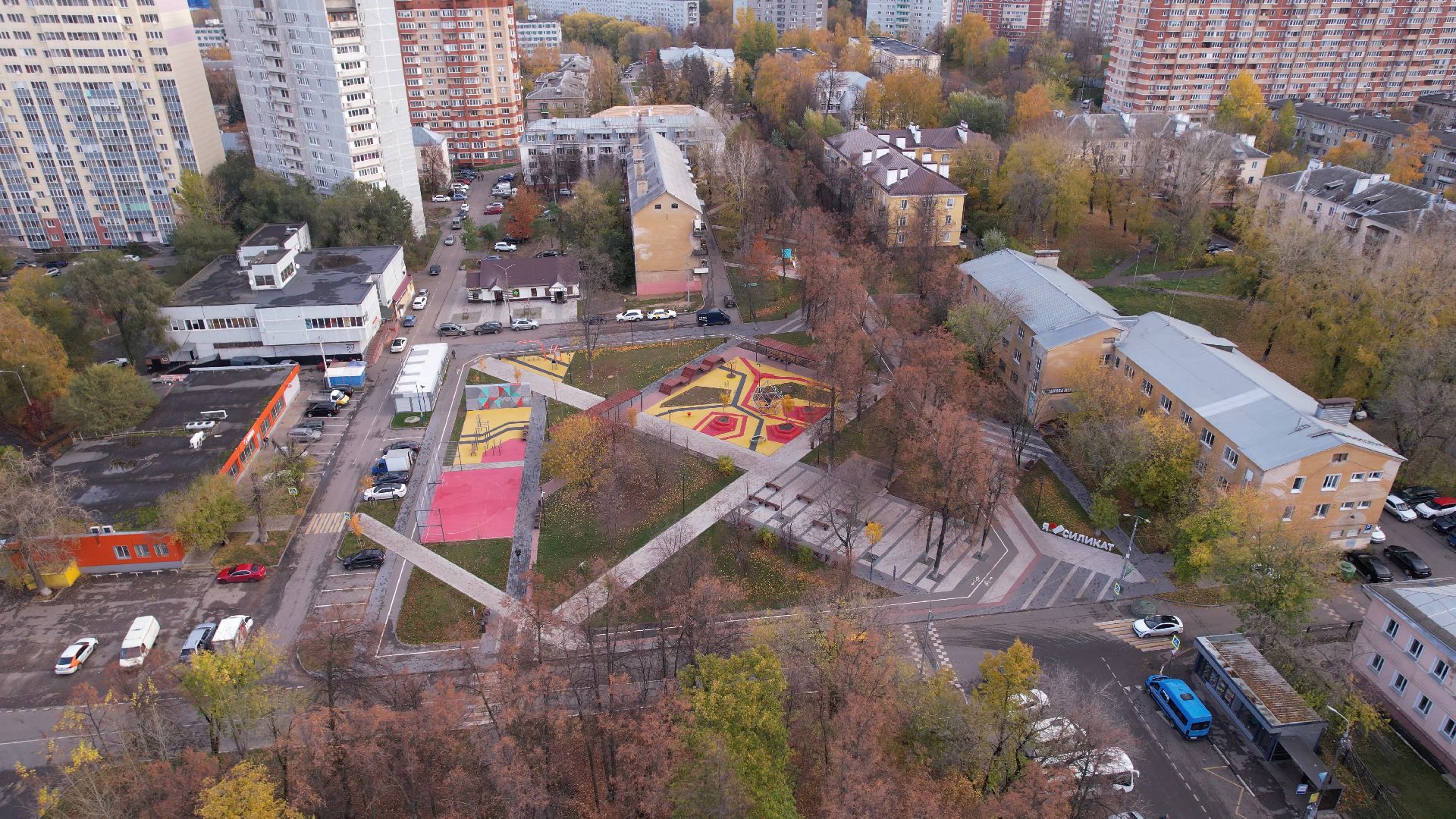 видео с коптера, котельники, сквер,