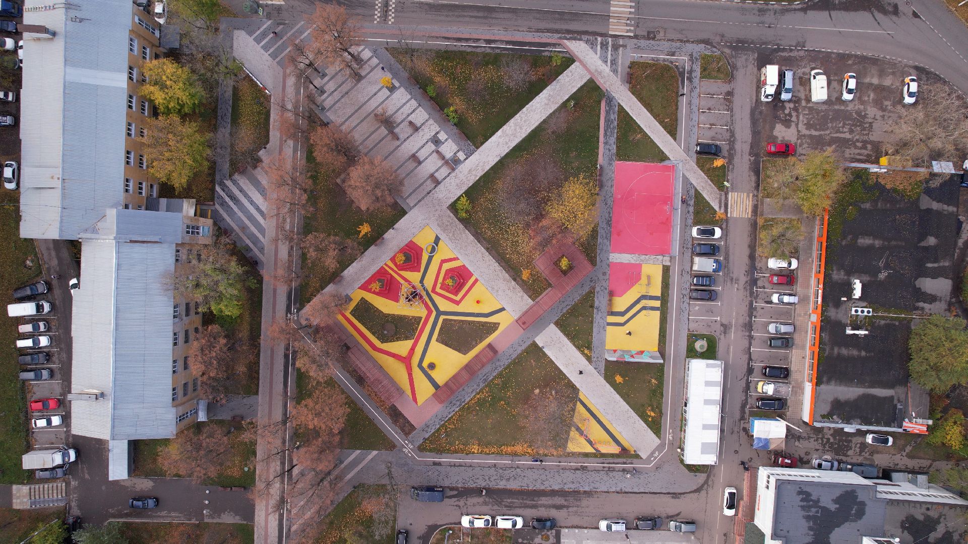 видео с коптера, котельники, сквер,