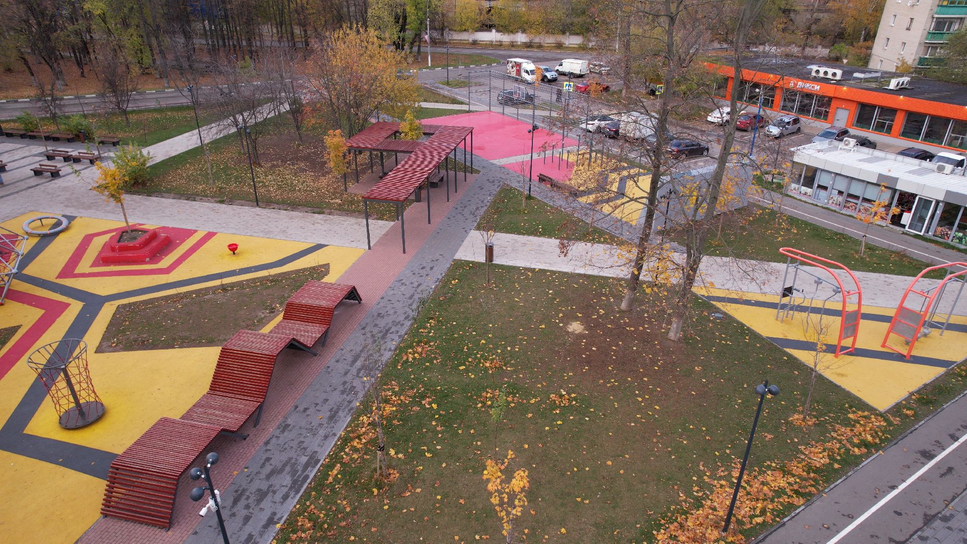 видео с коптера, котельники, сквер,