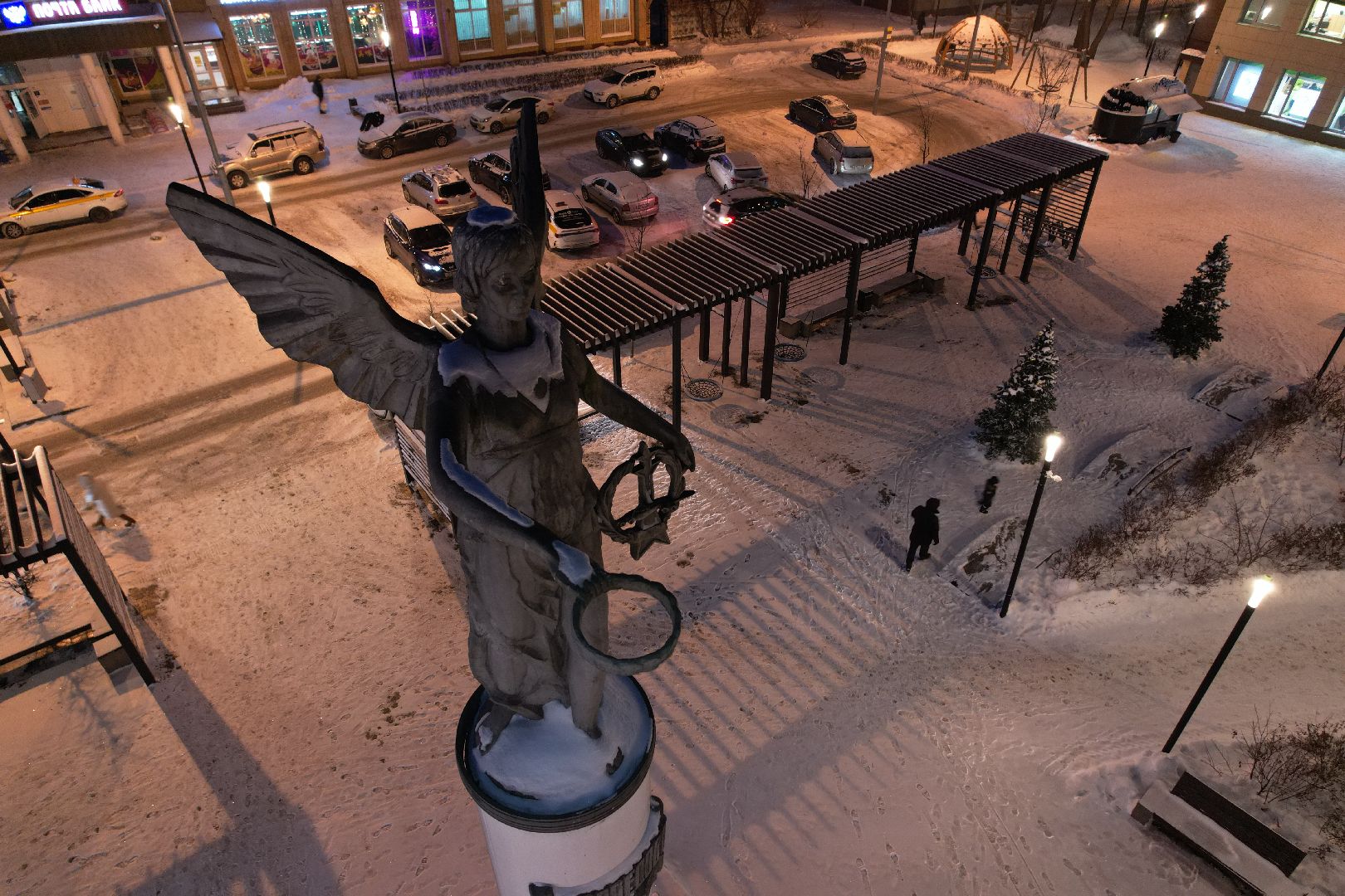 видео с коптера, сквер, новый год,