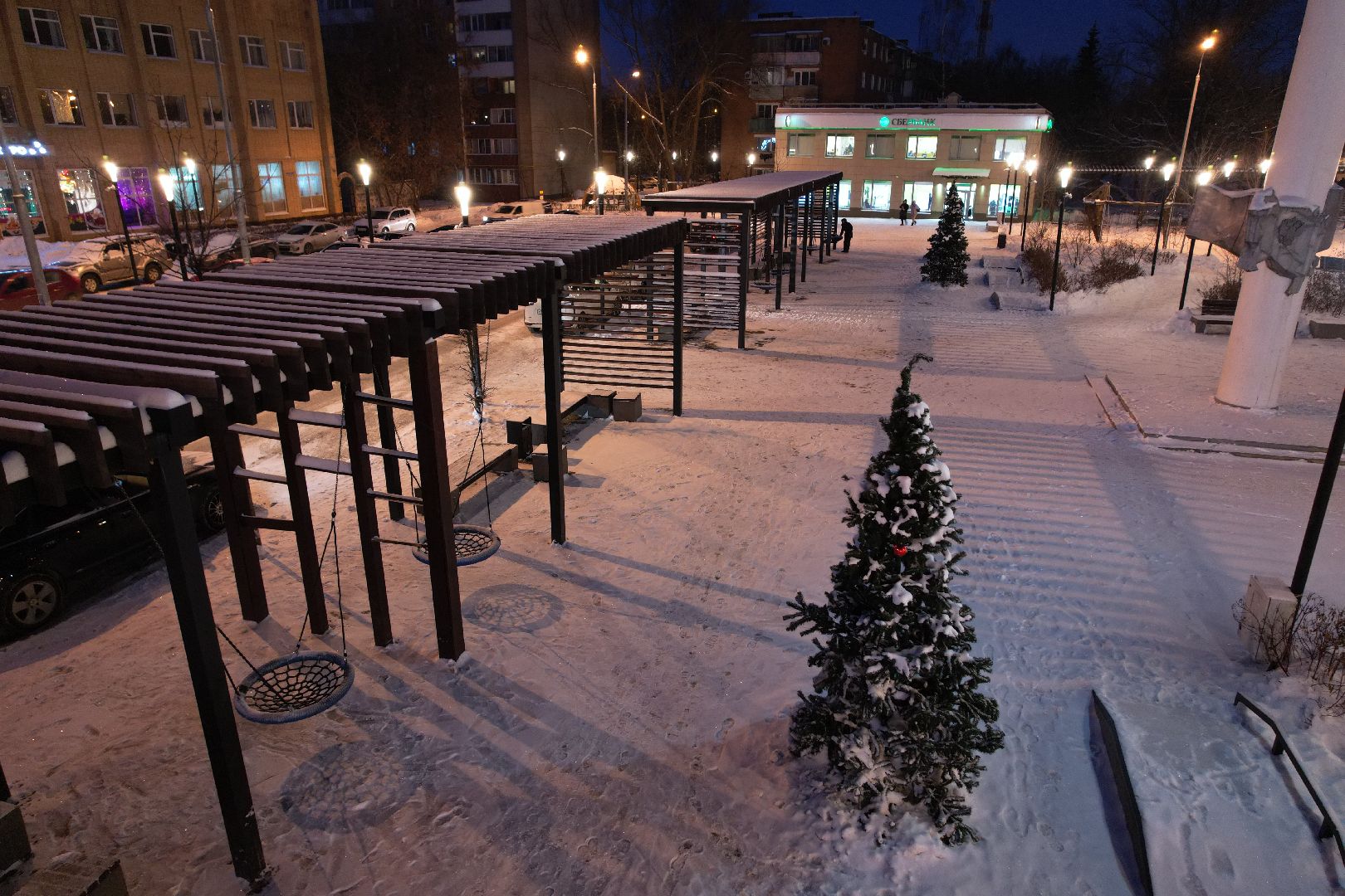 видео с коптера, сквер, новый год,