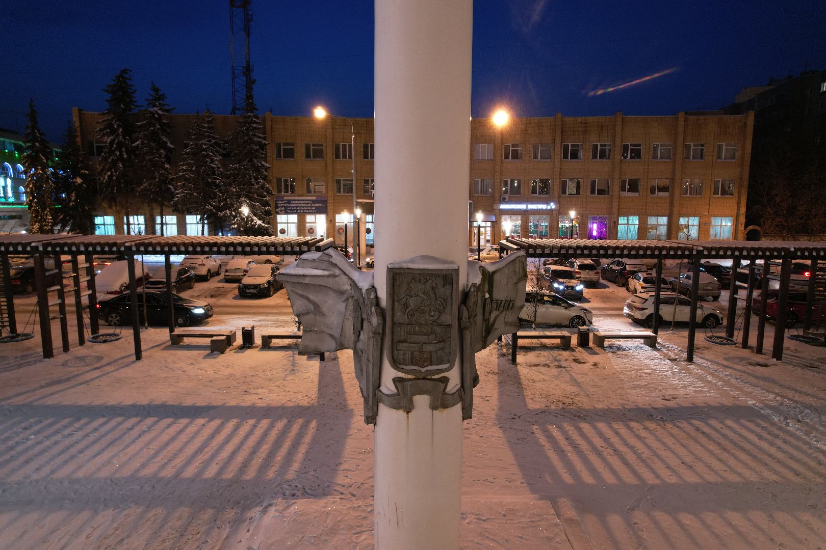 видео с коптера, сквер, новый год,