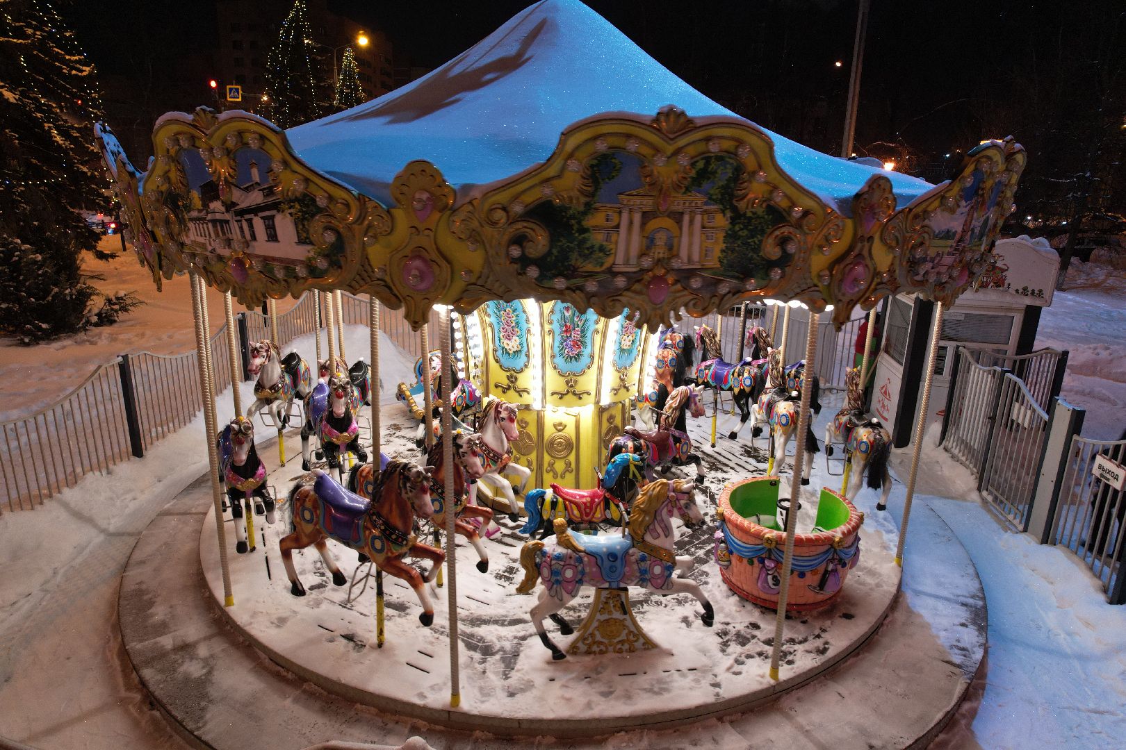 видео с коптера, зима, парк, сквер,