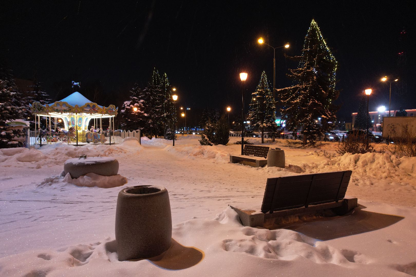 видео с коптера, зима, парк, сквер,