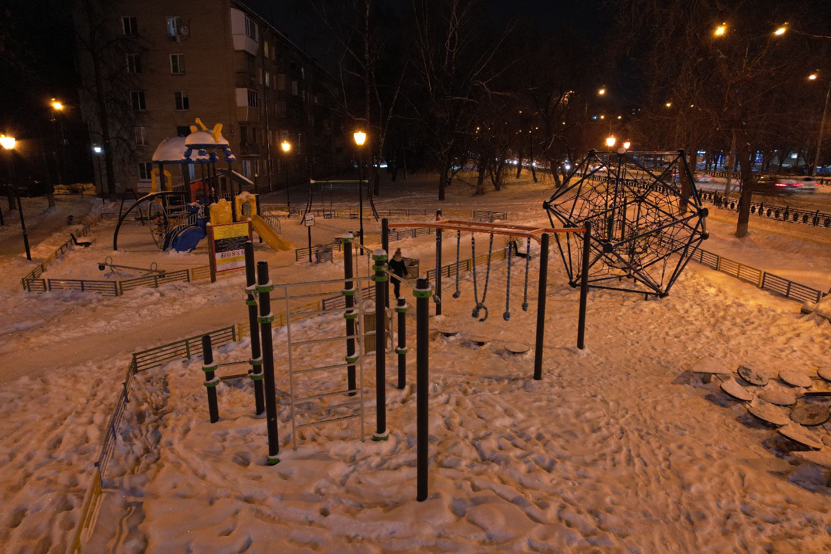 видео с коптера, зима, парк, сквер,