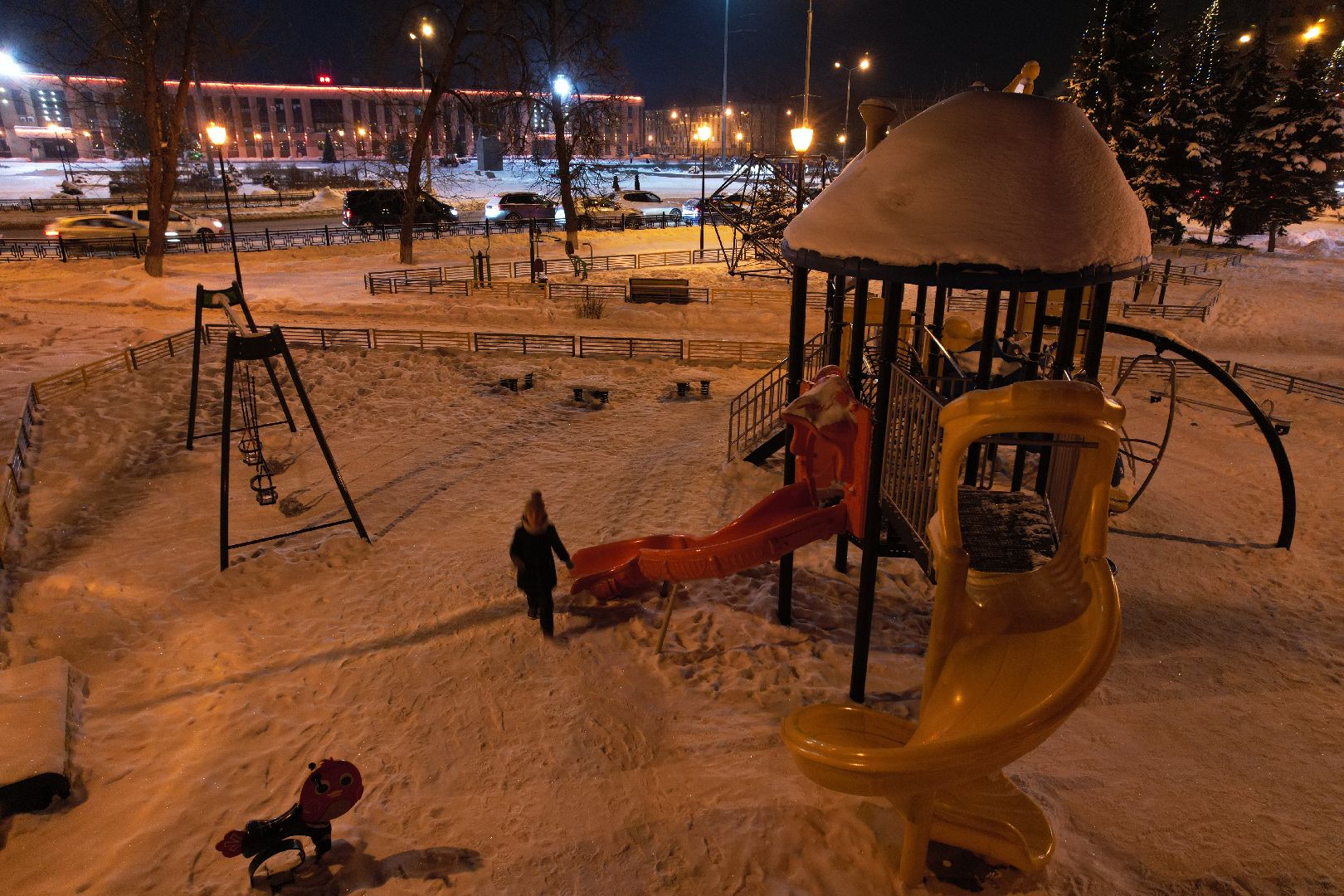 видео с коптера, зима, парк, сквер,