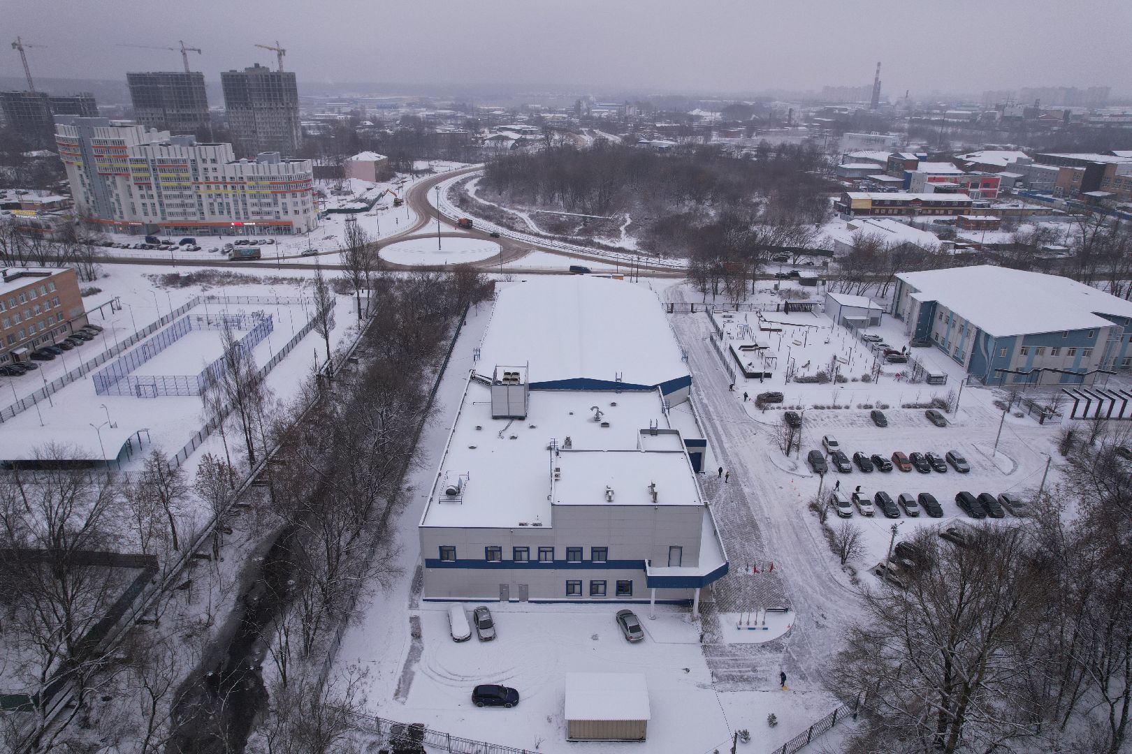 видео с коптера, щёлково, спорт, строительство,