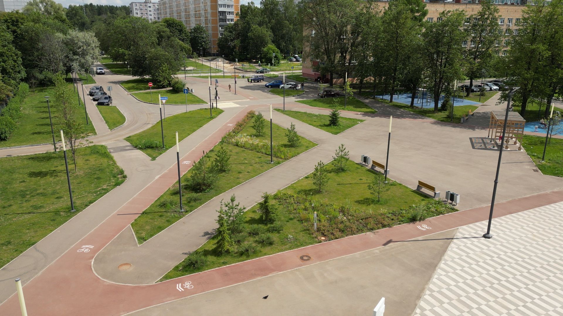 видео с коптера, черноголовка, благоустройство, сквер,