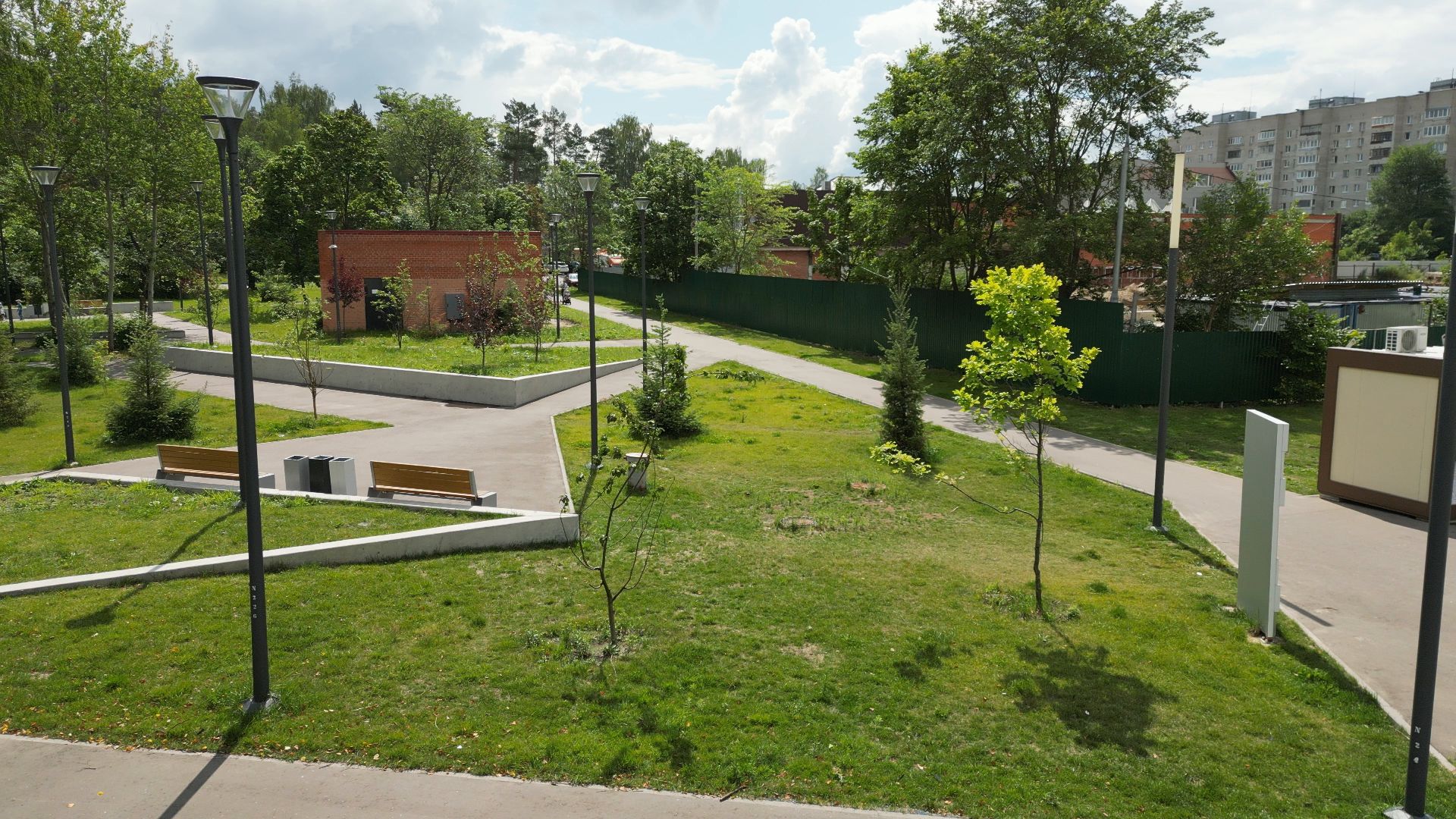 видео с коптера, черноголовка, благоустройство, сквер,