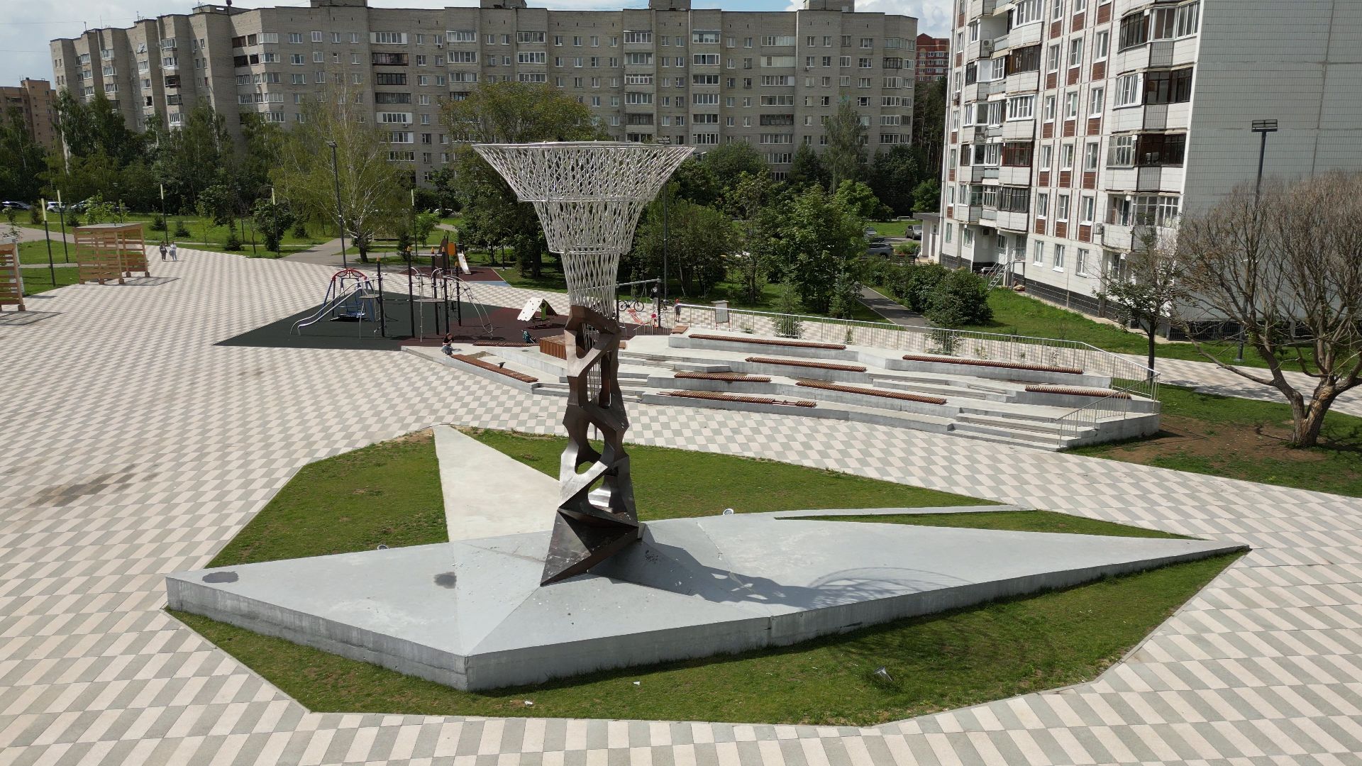 видео с коптера, черноголовка, благоустройство, сквер,