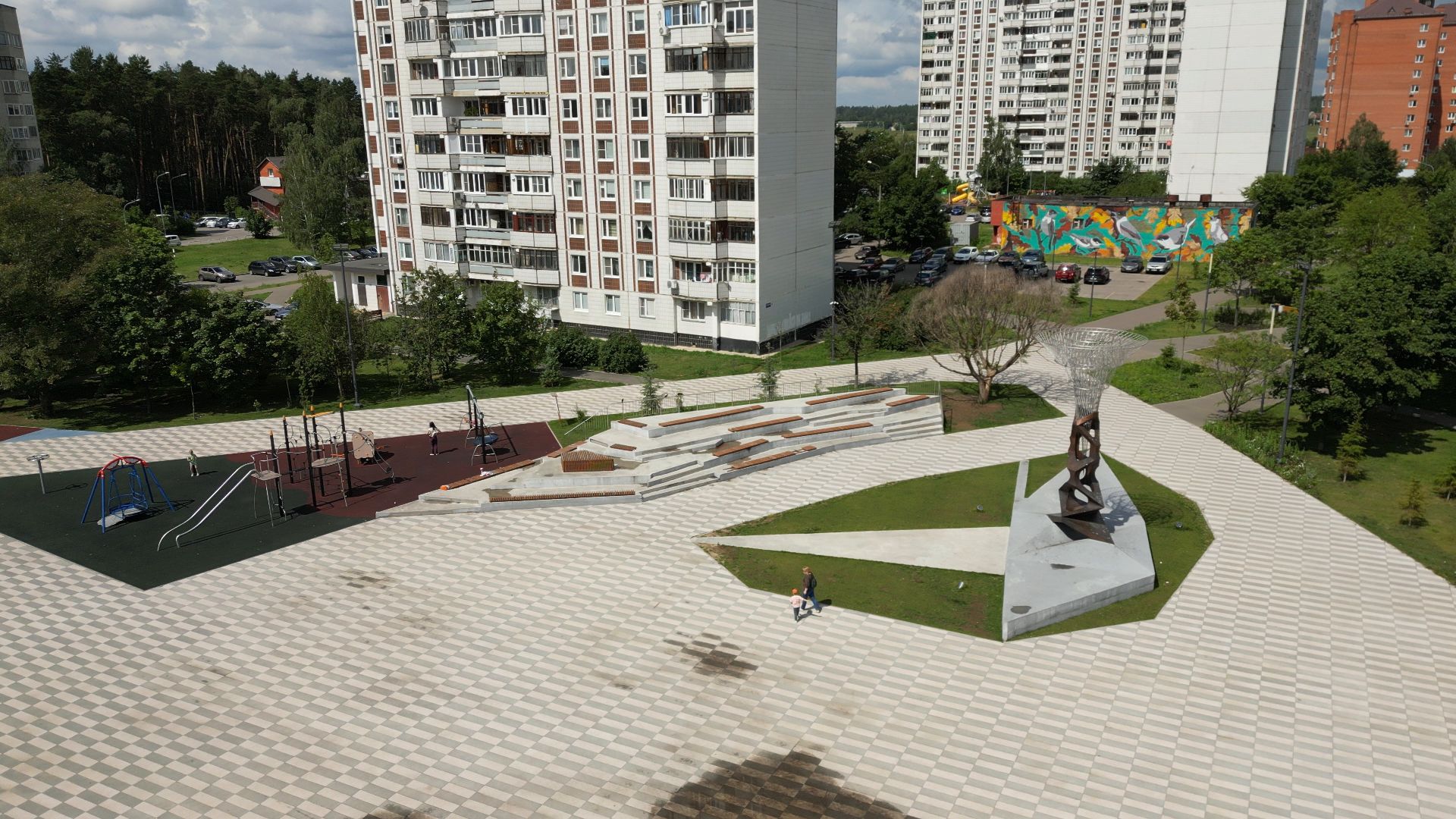 видео с коптера, черноголовка, благоустройство, сквер,