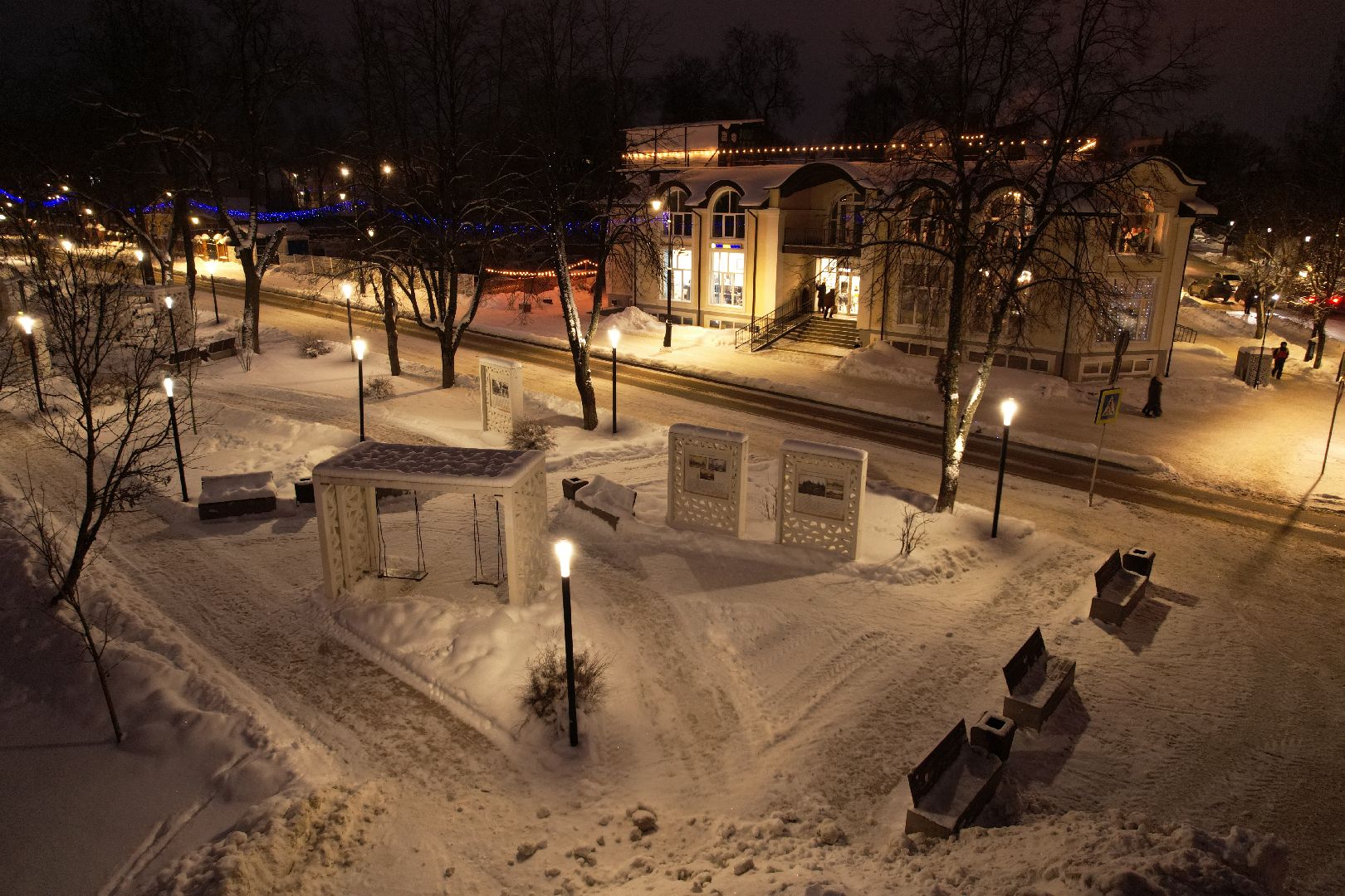 видео с коптера, сергиев посад, зима в подмосковье, благоустройство,