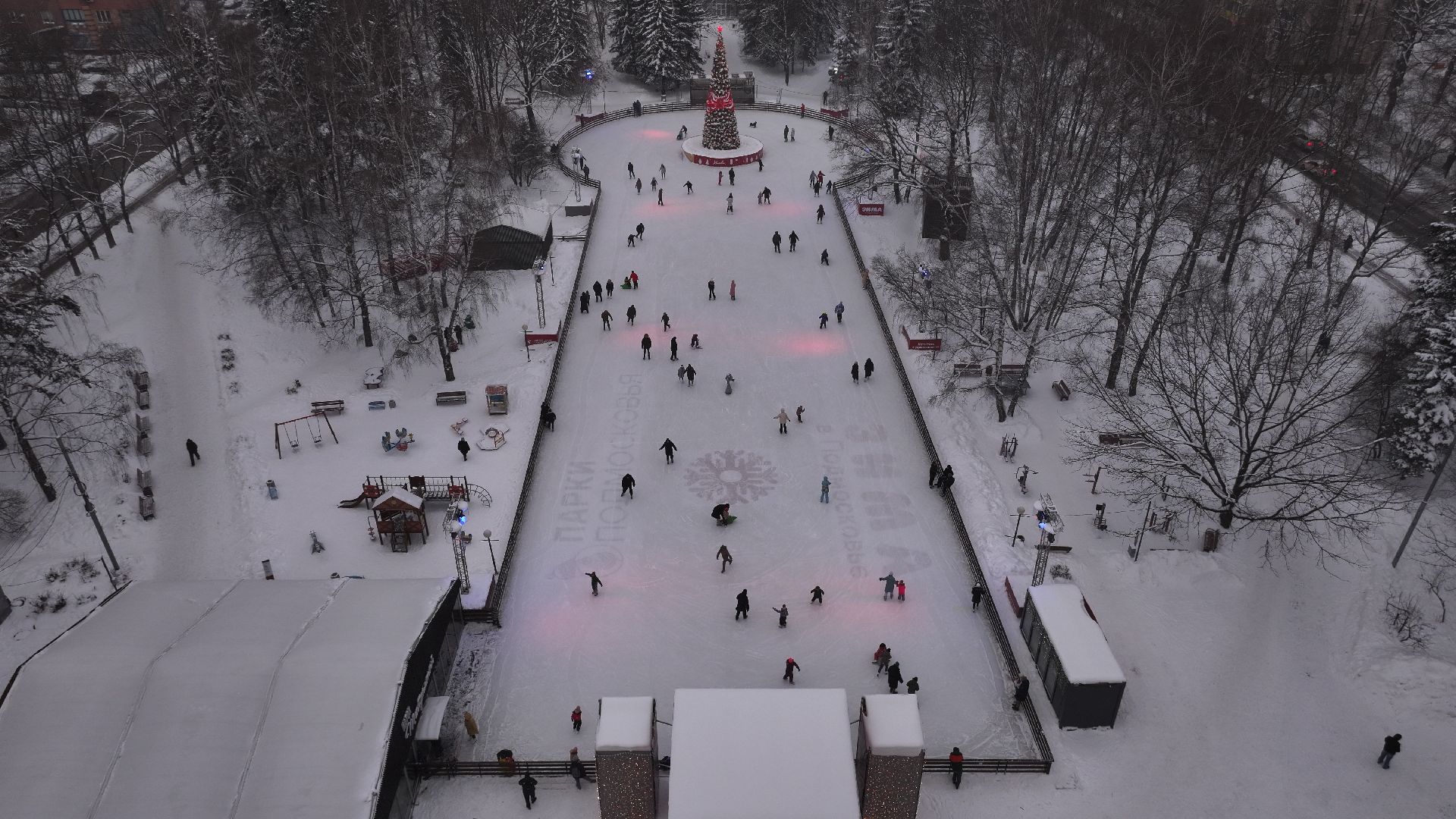 видео с коптера, химки, благоустройство, зима в подмосковье,