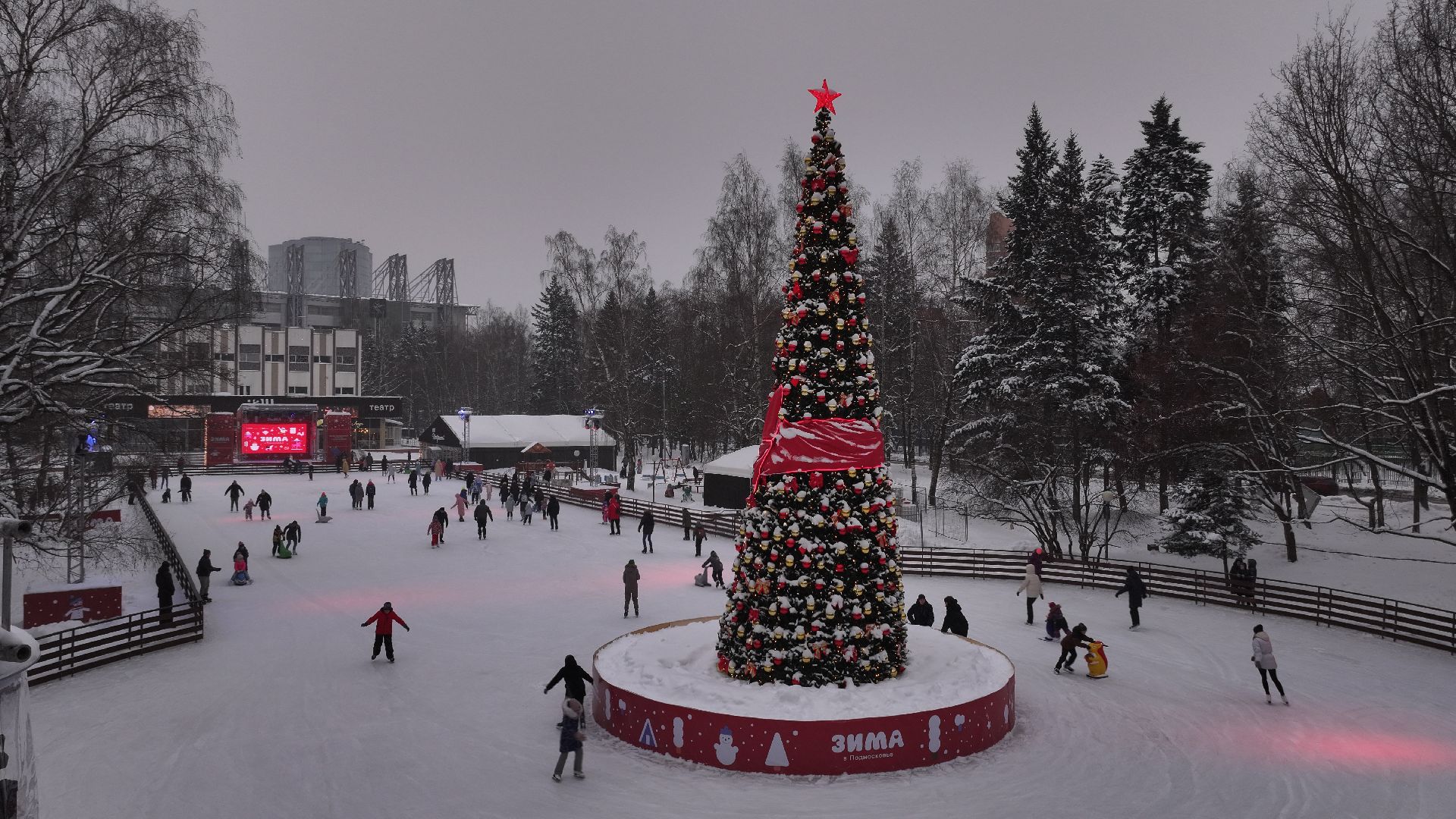 видео с коптера, химки, благоустройство, зима в подмосковье,