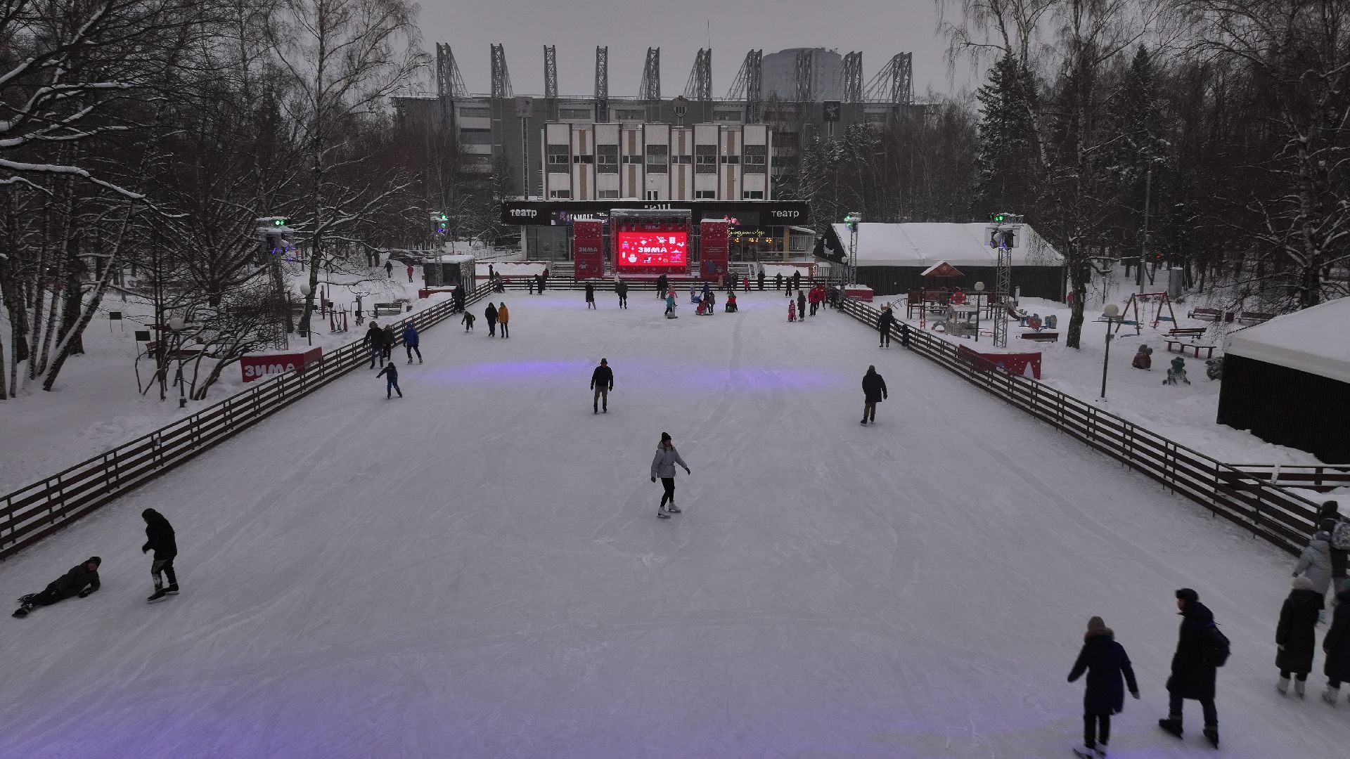 видео с коптера, химки, благоустройство, зима в подмосковье,