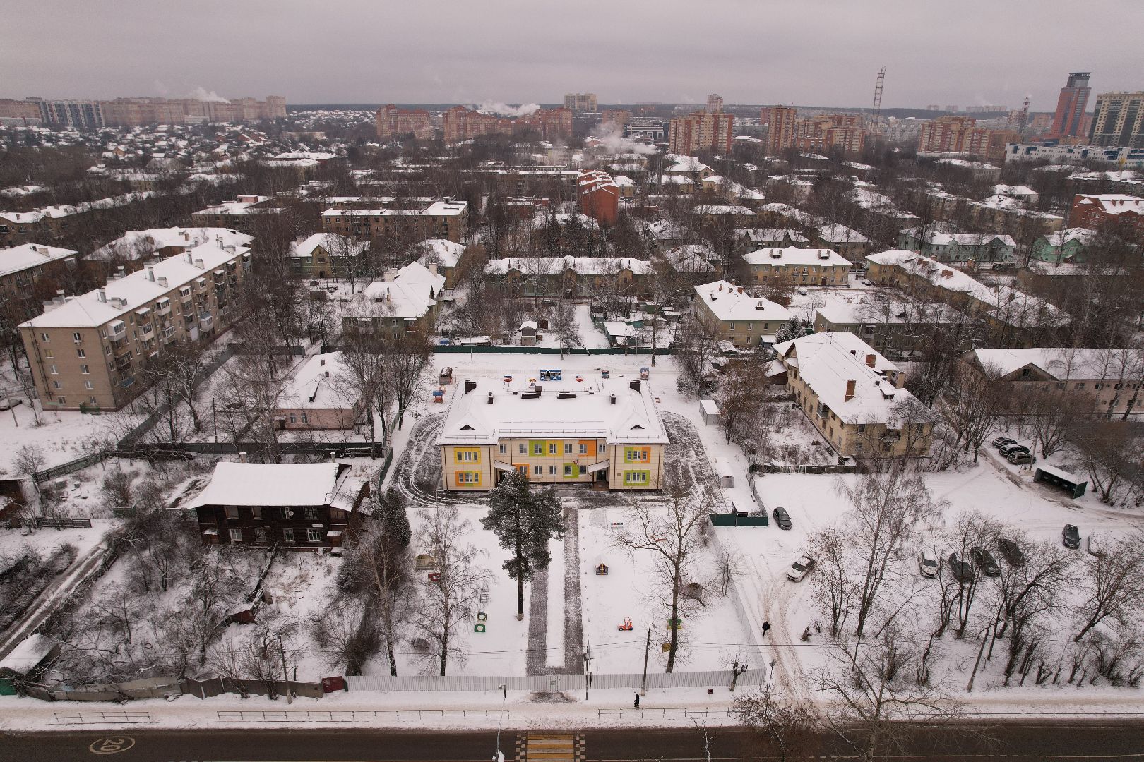 видео с коптера, щёлково, строительство, детский сад,