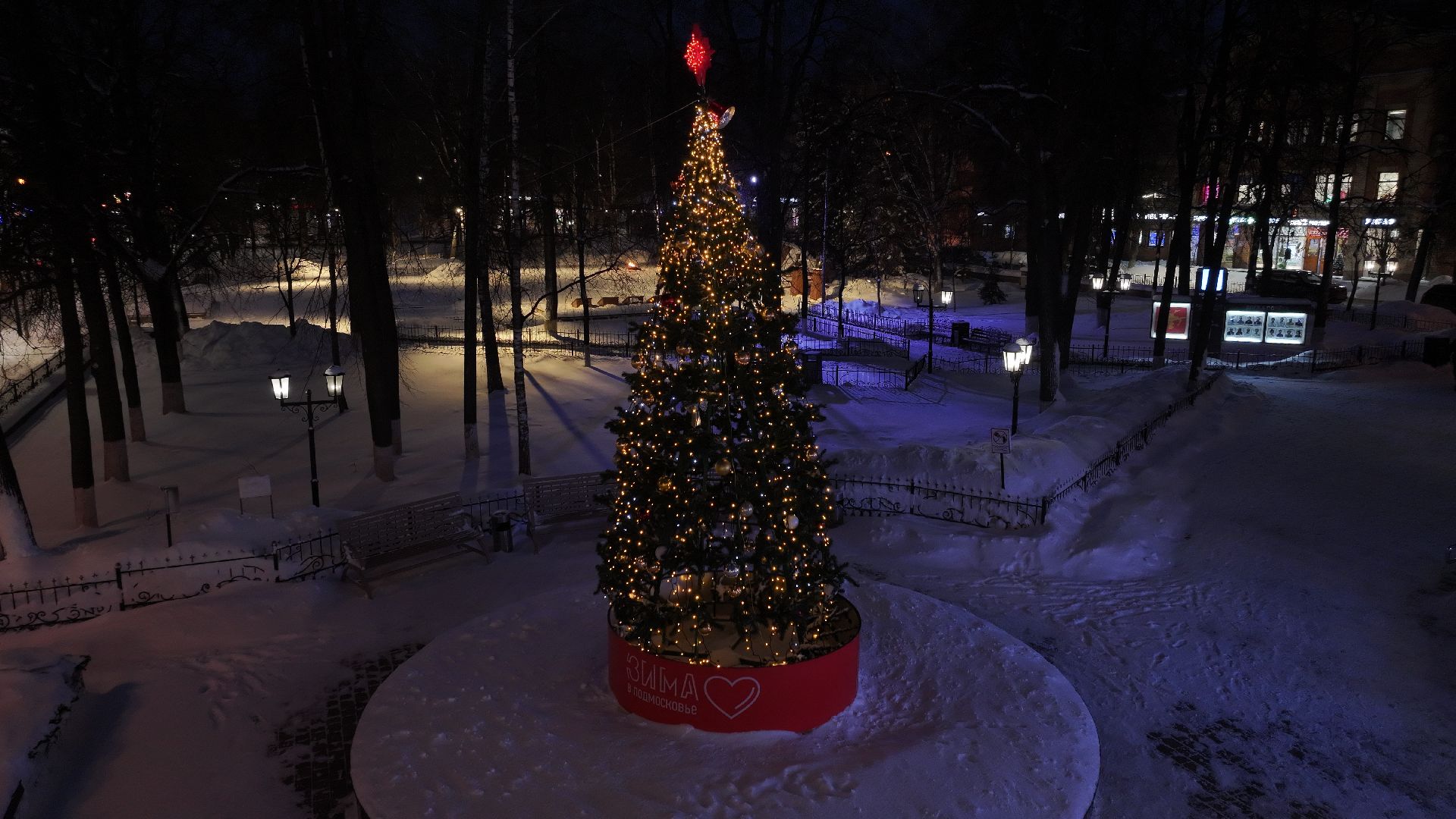 видео с коптера, звенигород, благоустройство, зима в подмосковье,