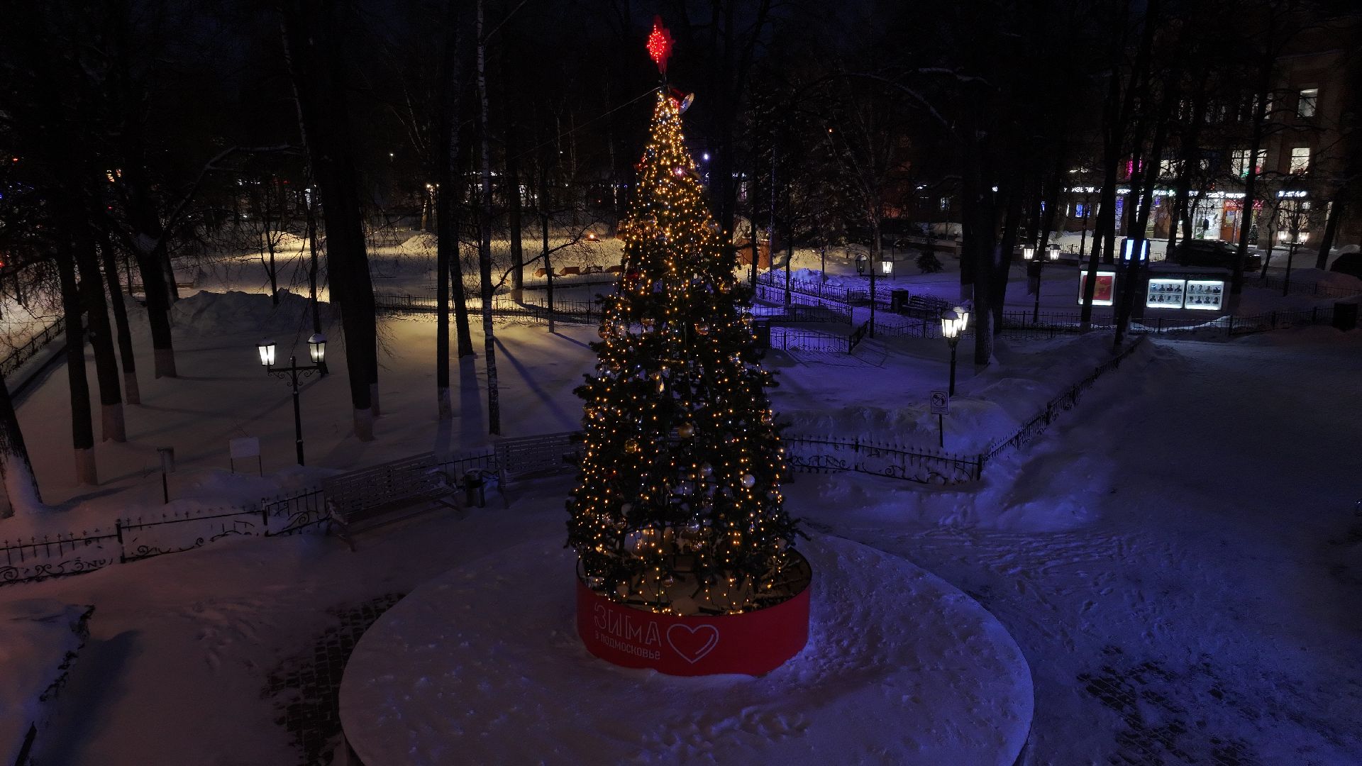 видео с коптера, звенигород, благоустройство, зима в подмосковье,