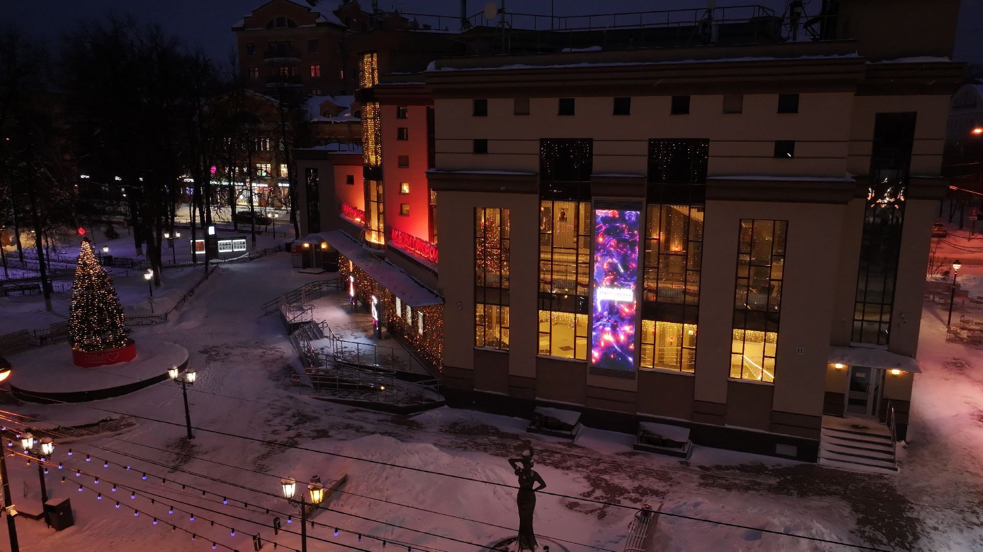 видео с коптера, звенигород, благоустройство, зима в подмосковье,