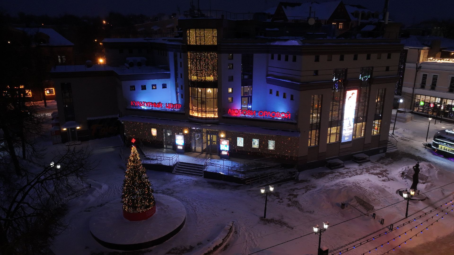 видео с коптера, звенигород, благоустройство, зима в подмосковье,