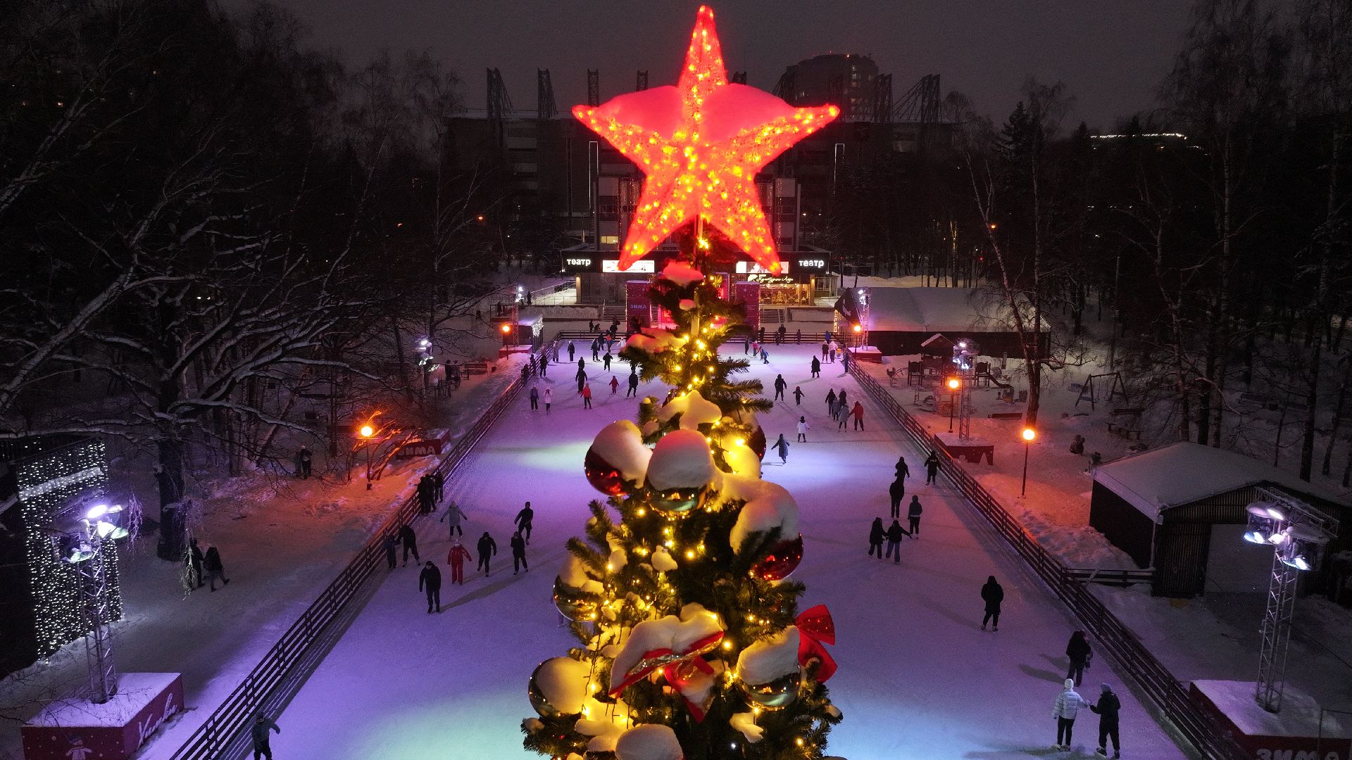 химки, видео с коптера, зима в подмосковье, благоустройство,