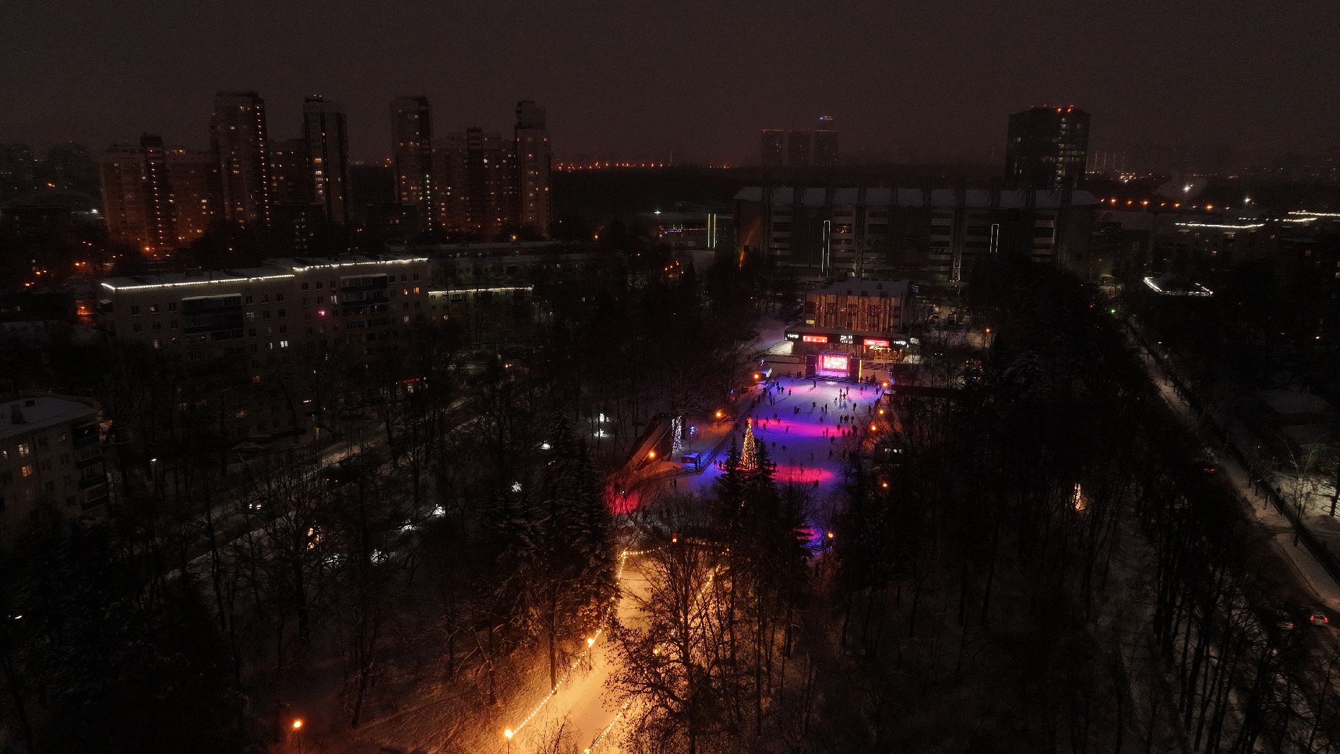 химки, видео с коптера, зима в подмосковье, благоустройство,