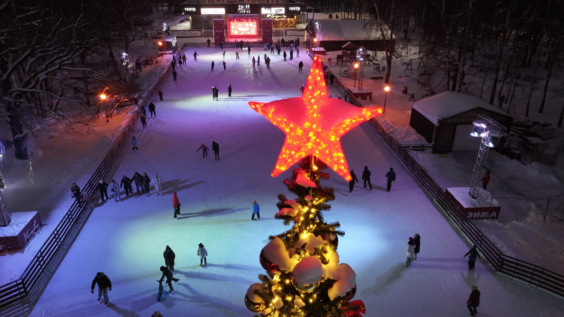 химки, видео с коптера, зима в подмосковье, благоустройство,