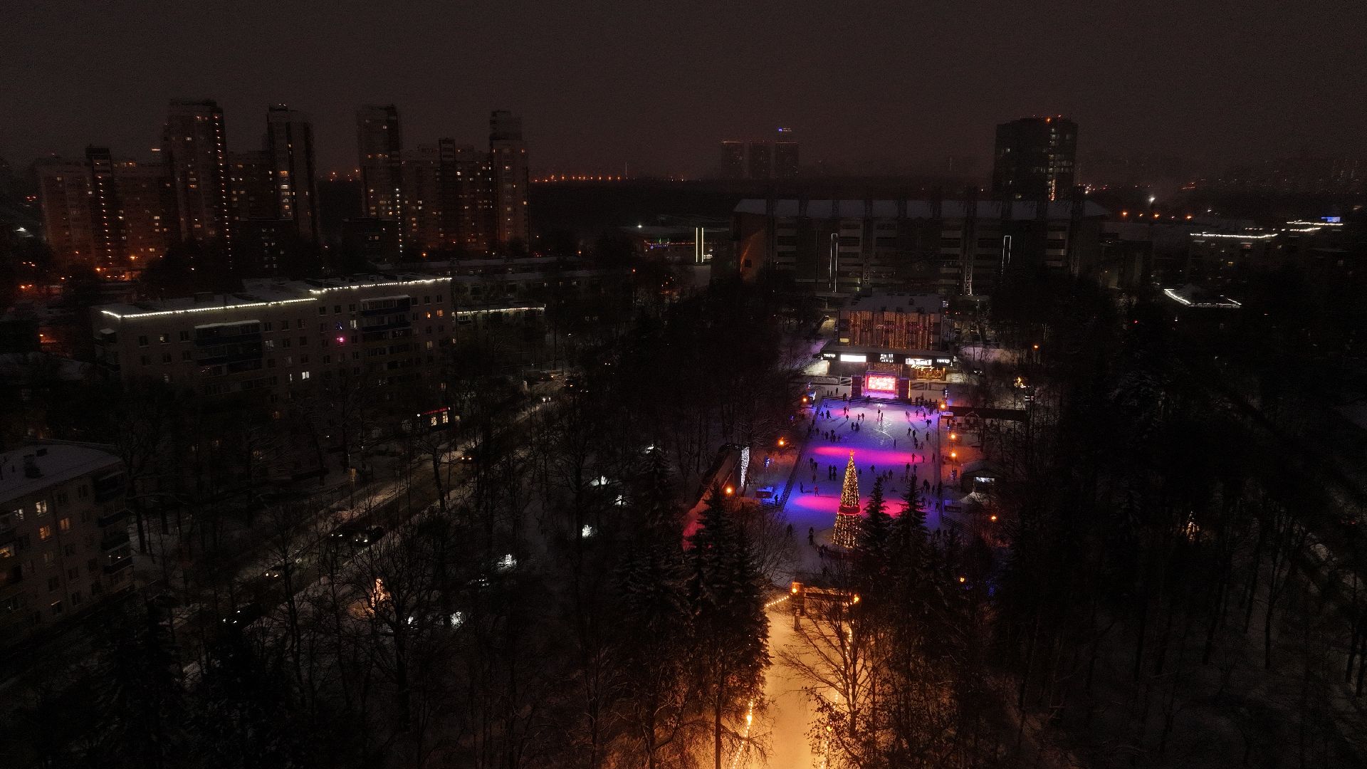 химки, видео с коптера, зима в подмосковье, благоустройство,